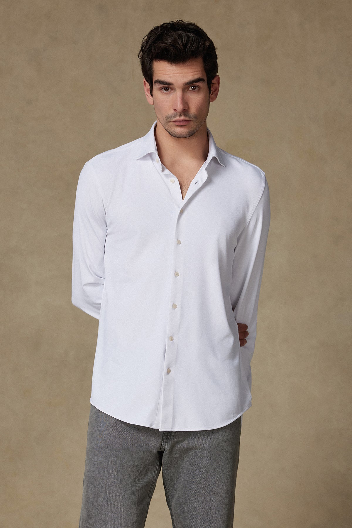 Abbate Rico Performans Polyamid Karışımlı Comfort Fit Beyaz Klasik Yaka Erkek Düz Gömlek