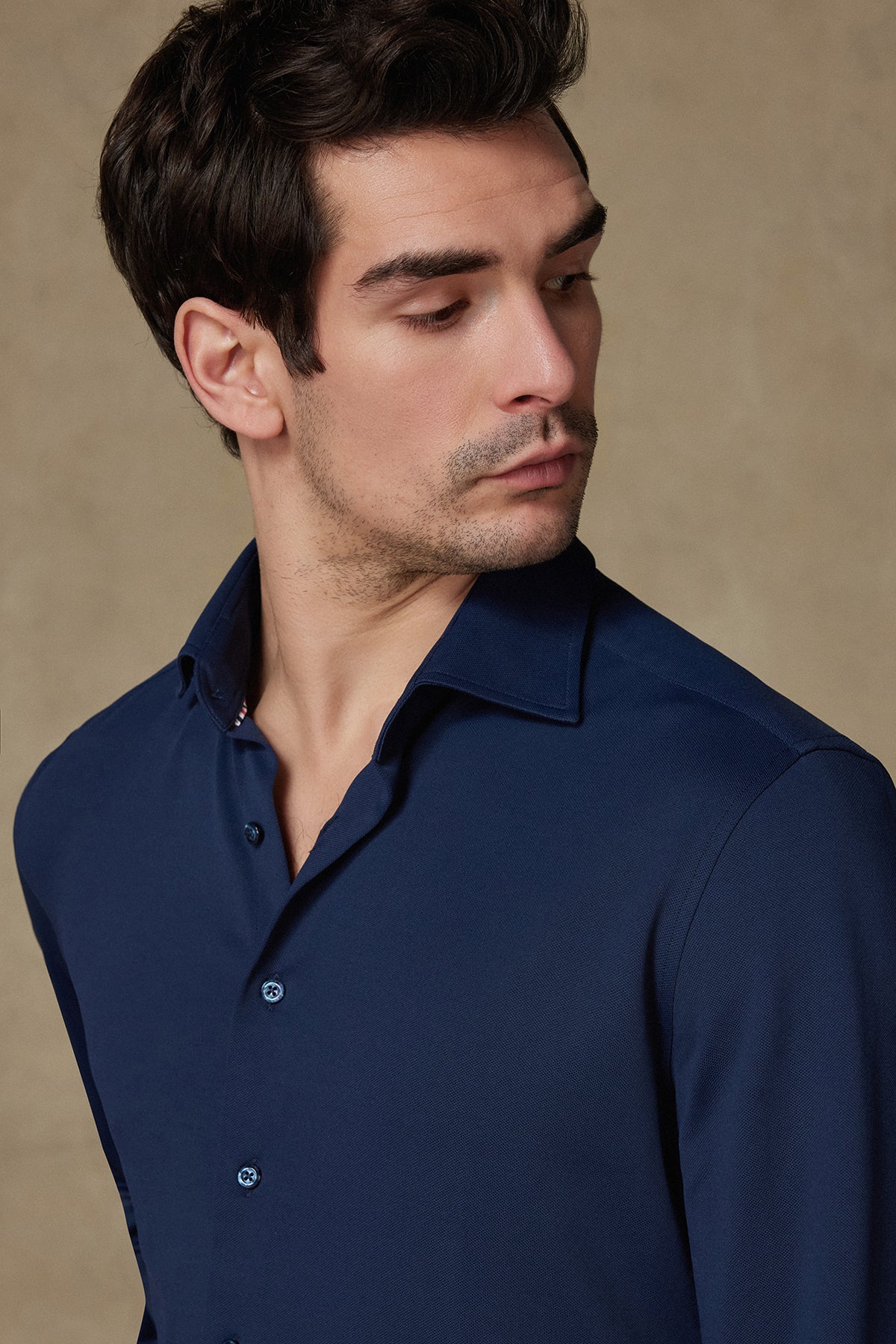 Abbate Rico Performans Polyamid Karışımlı Comfort Fit Lacivert Klasik Yaka Erkek Düz Gömlek