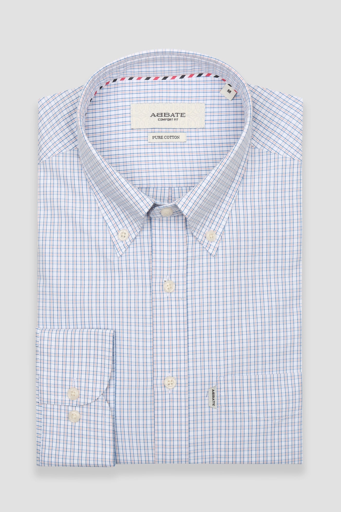 Abbate Aldo Poplin Pamuklu Comfort Fit Açık Mavi Düğmeli Yaka Erkek Kareli Gömlek