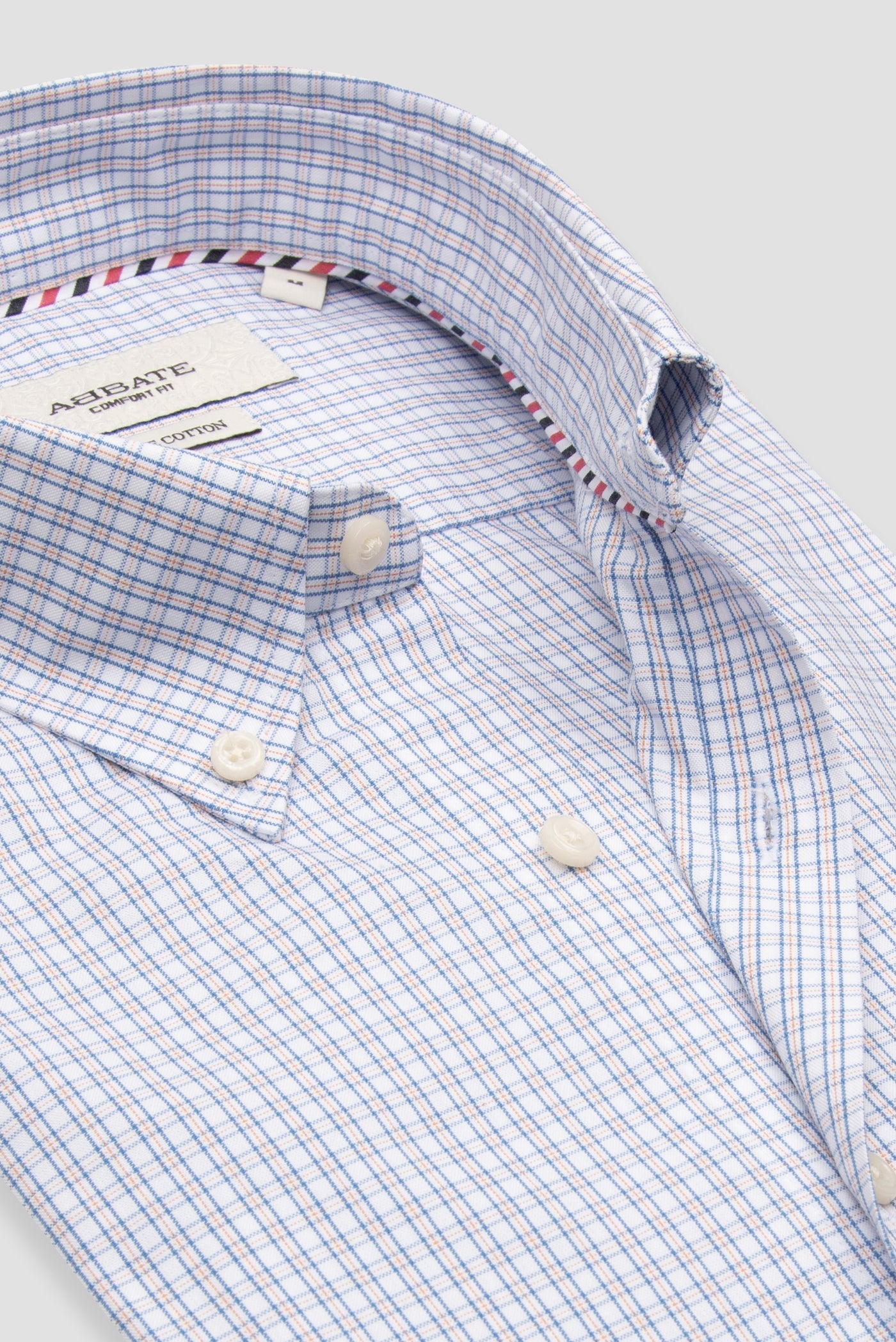 Abbate Aldo Poplin Pamuklu Comfort Fit Açık Mavi Düğmeli Yaka Erkek Kareli Gömlek