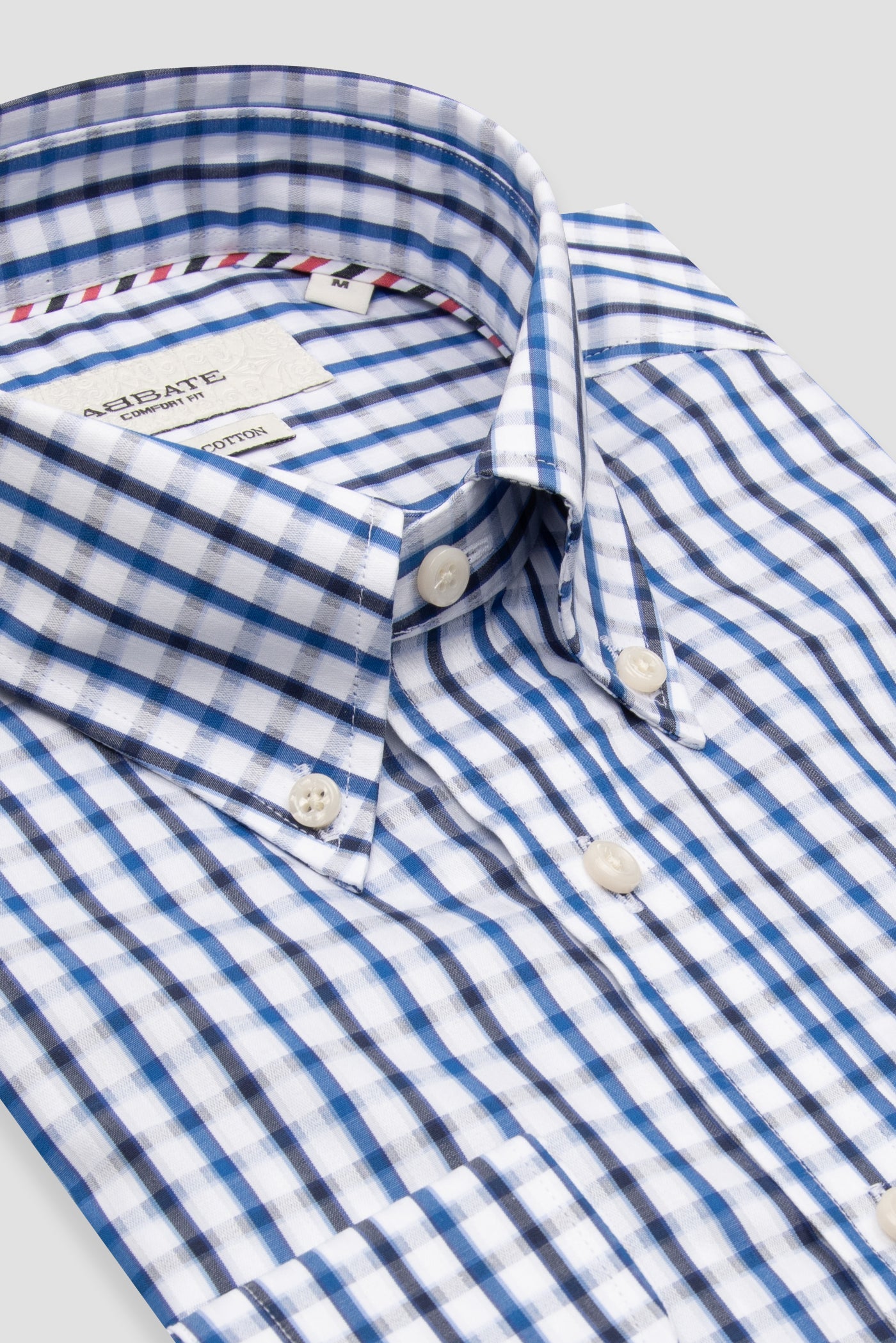 Abbate Aldo Armür Pamuklu Comfort Fit Açık Mavi Düğmeli Yaka Erkek Kareli Gömlek