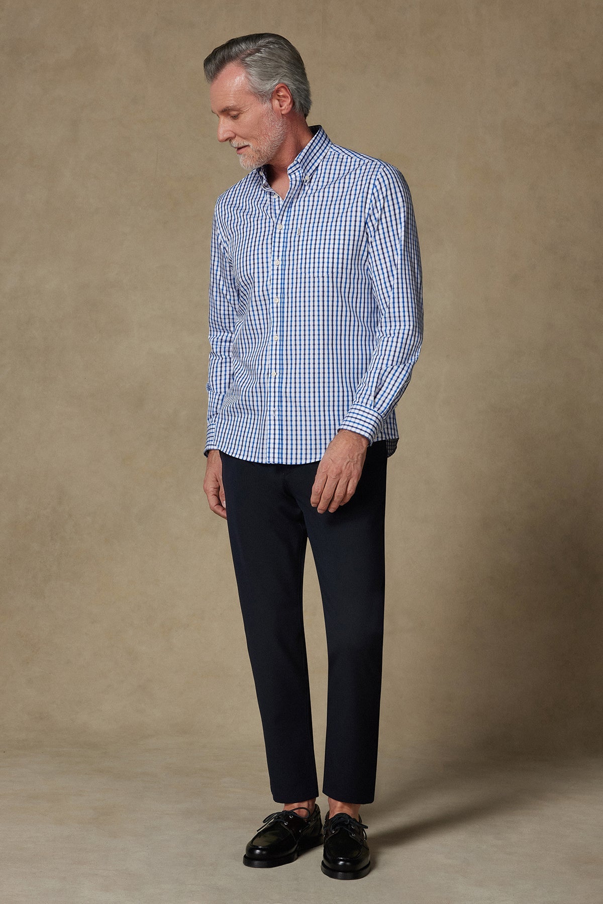 Abbate Aldo Armür Pamuklu Comfort Fit Açık Mavi Düğmeli Yaka Erkek Kareli Gömlek