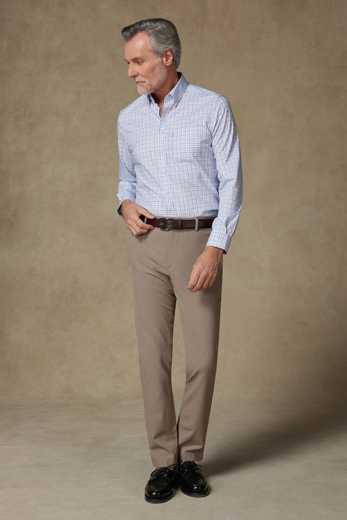 Abbate Aldo Poplin Pamuklu Comfort Fit Açık Mavi Düğmeli Yaka Erkek Kareli Gömlek