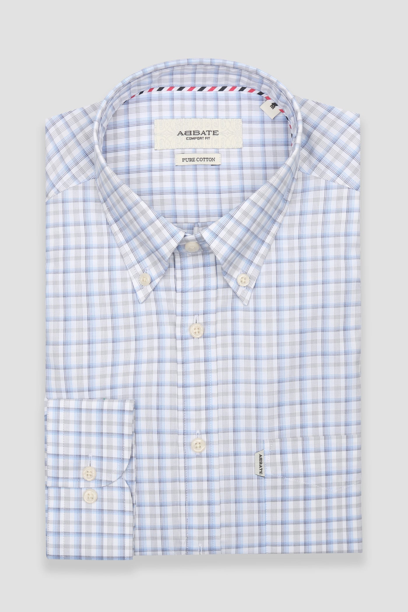 Abbate Aldo Poplin Pamuklu Comfort Fit Açık Mavi Düğmeli Yaka Erkek Kareli Gömlek