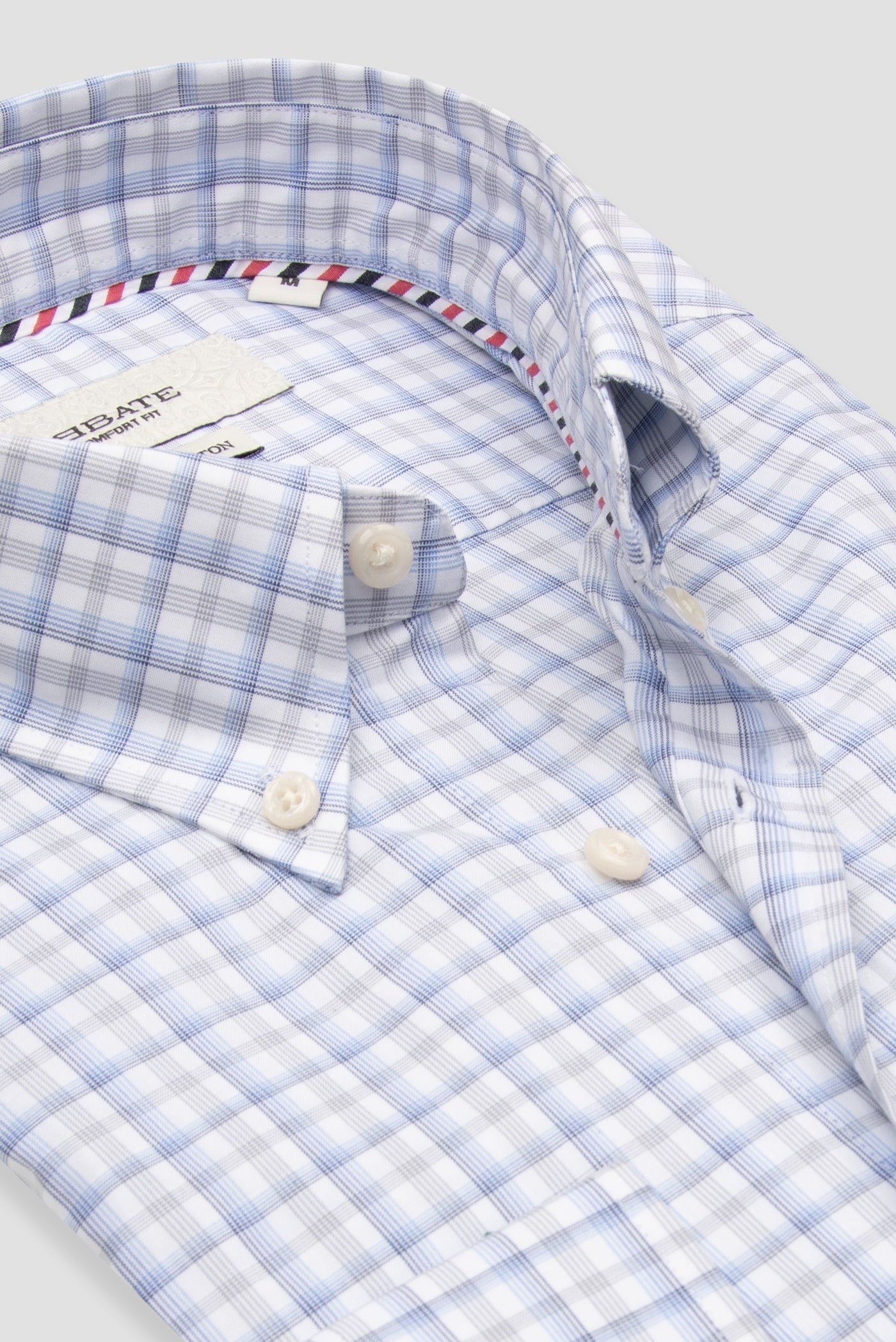 Abbate Aldo Poplin Pamuklu Comfort Fit Açık Mavi Düğmeli Yaka Erkek Kareli Gömlek