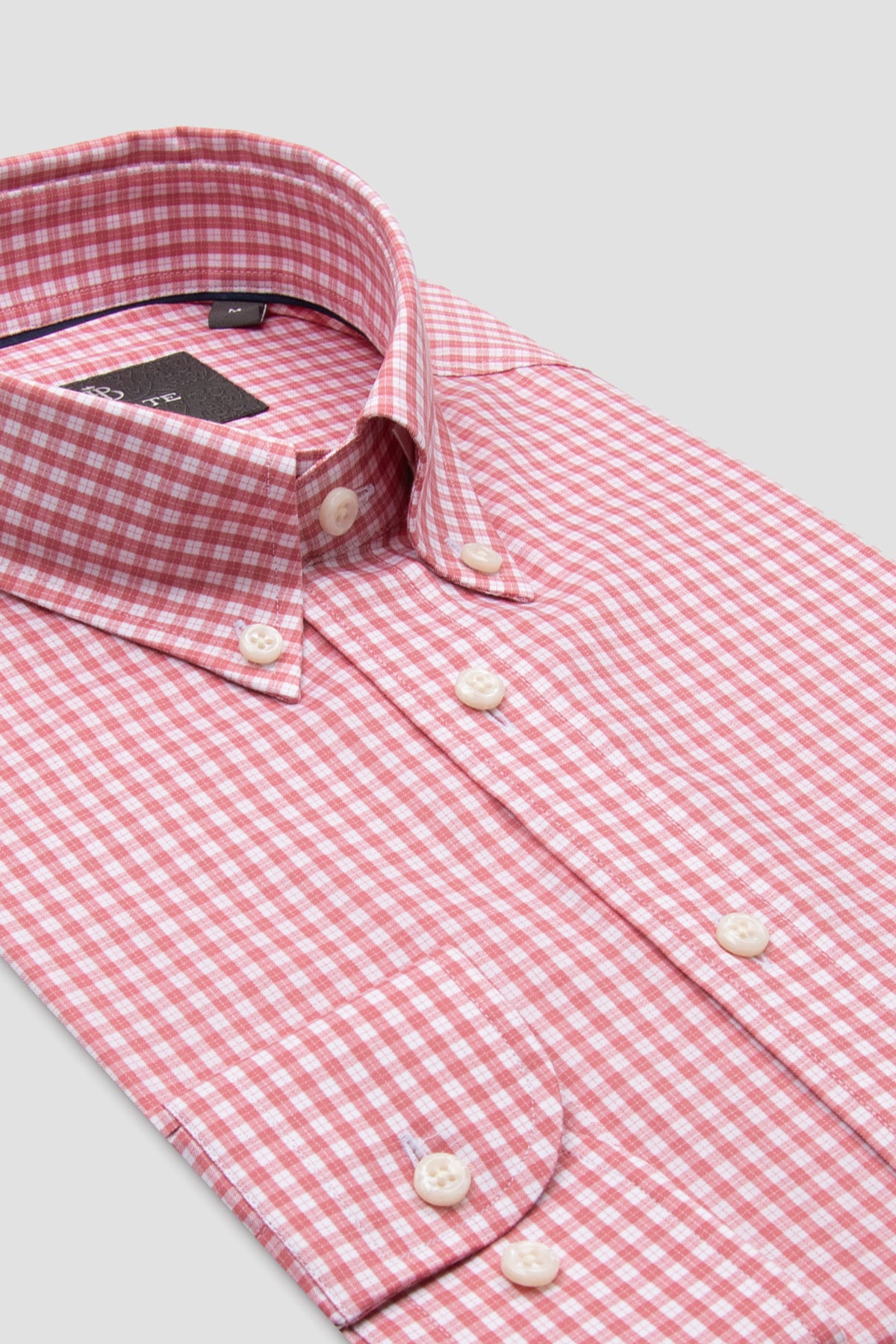 Abbate Aldo Poplin Pamuklu Comfort Fit Pembe Düğmeli Yaka Erkek Kareli Gömlek