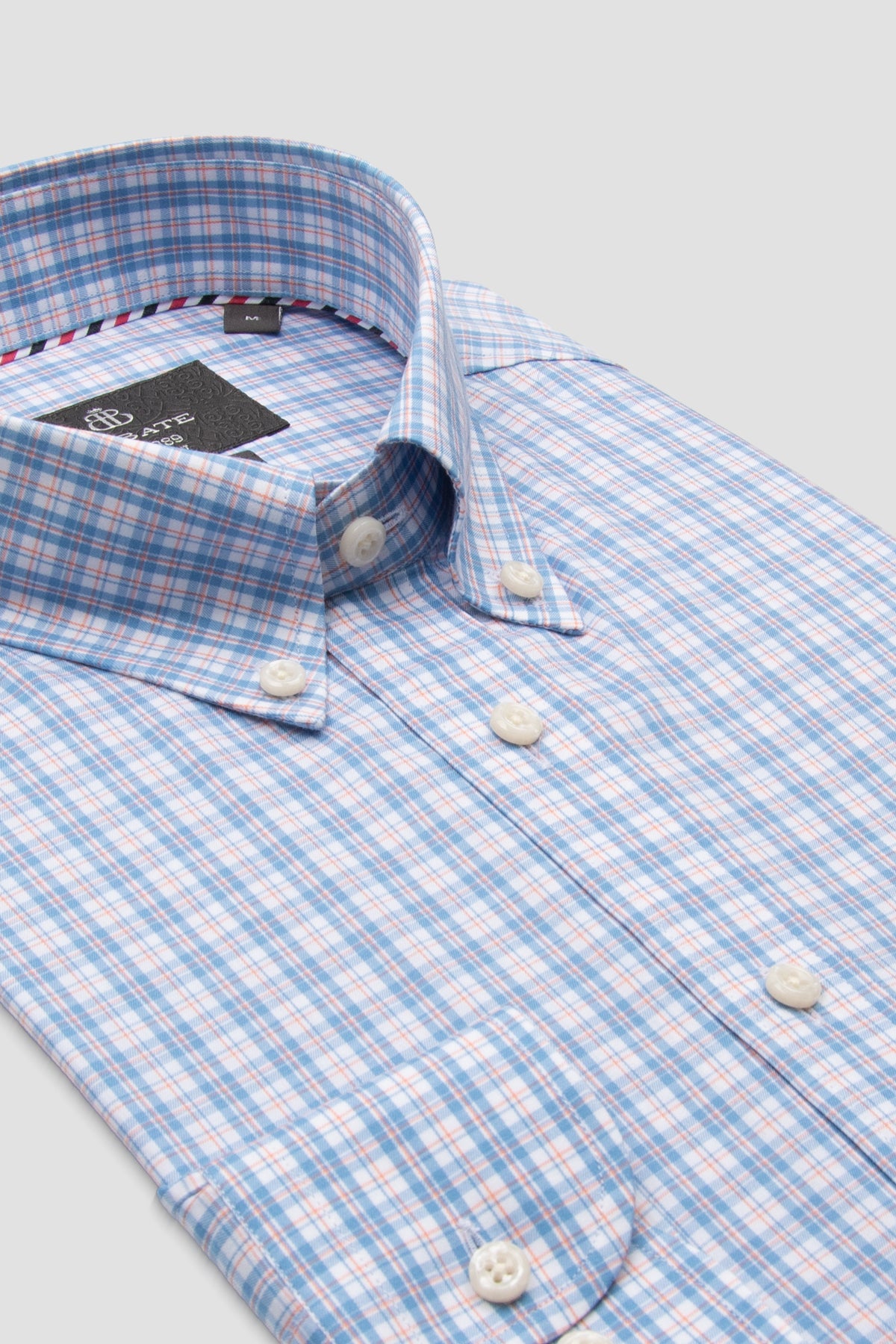 Abbate Aldo Poplin Pamuklu Comfort Fit Turuncu Düğmeli Yaka Erkek Kareli Gömlek