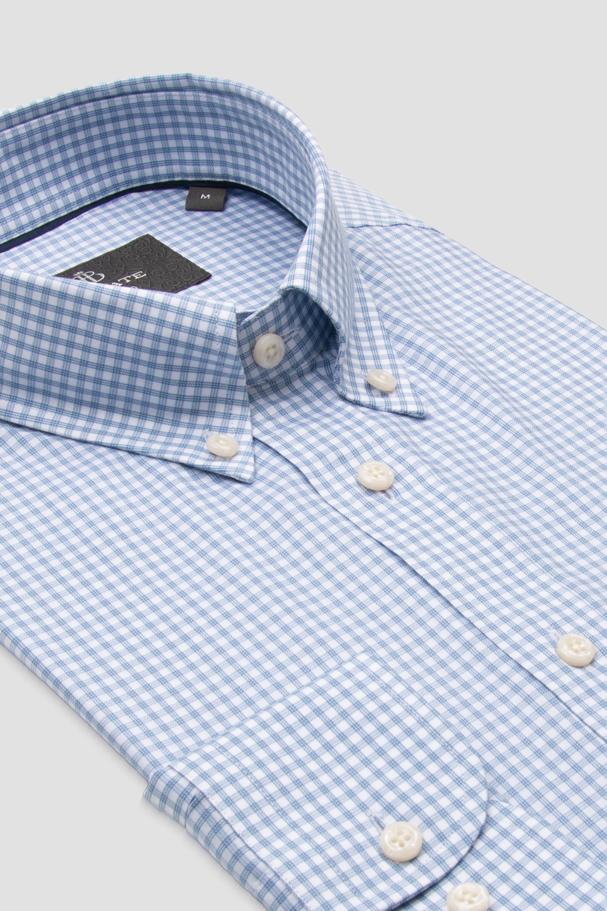 Abbate Aldo Poplin Pamuklu Comfort Fit Açık Mavi Düğmeli Yaka Erkek Kareli Gömlek