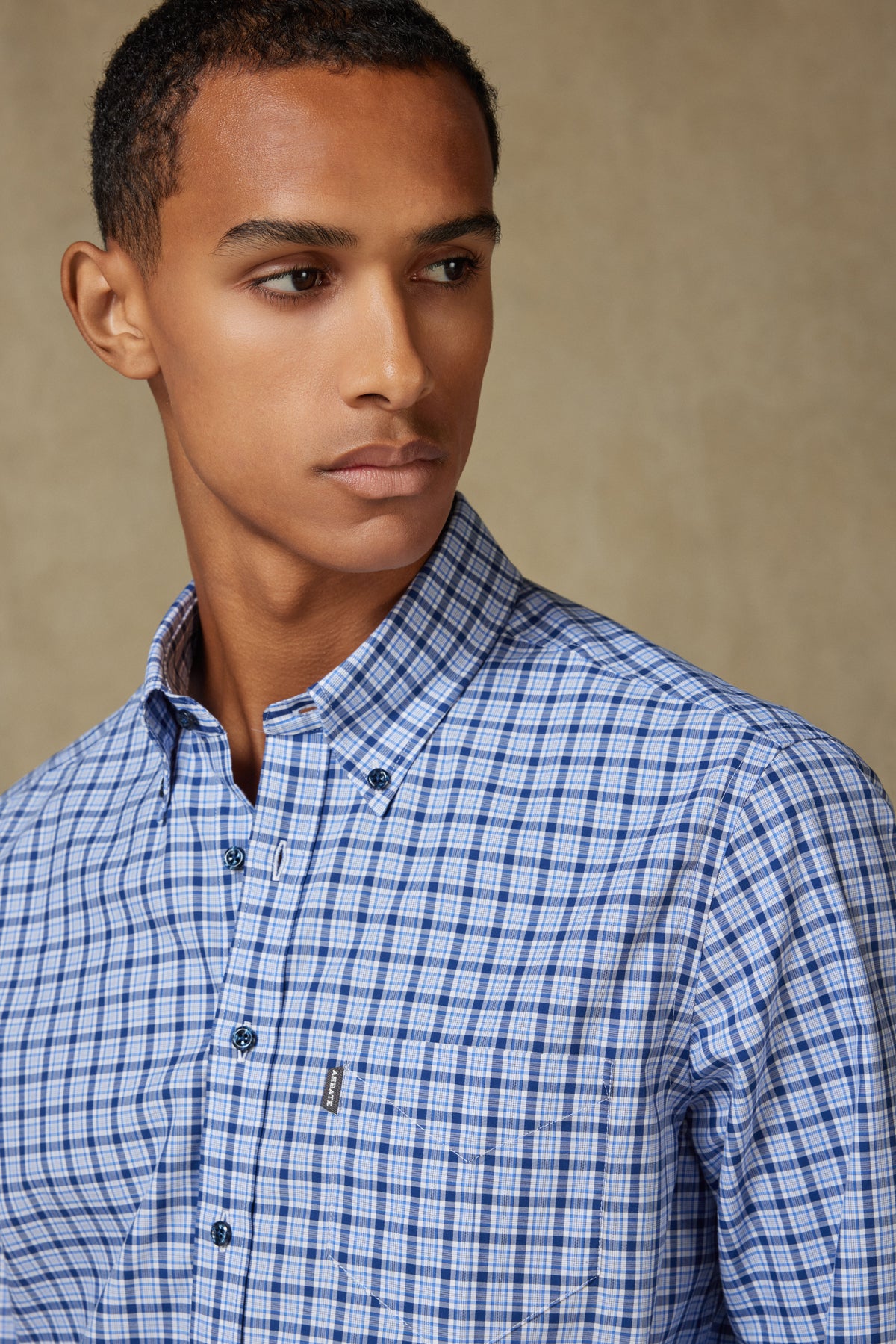Abbate Aldo Poplin Pamuklu Comfort Fit Lacivert Düğmeli Yaka Erkek Kareli Gömlek