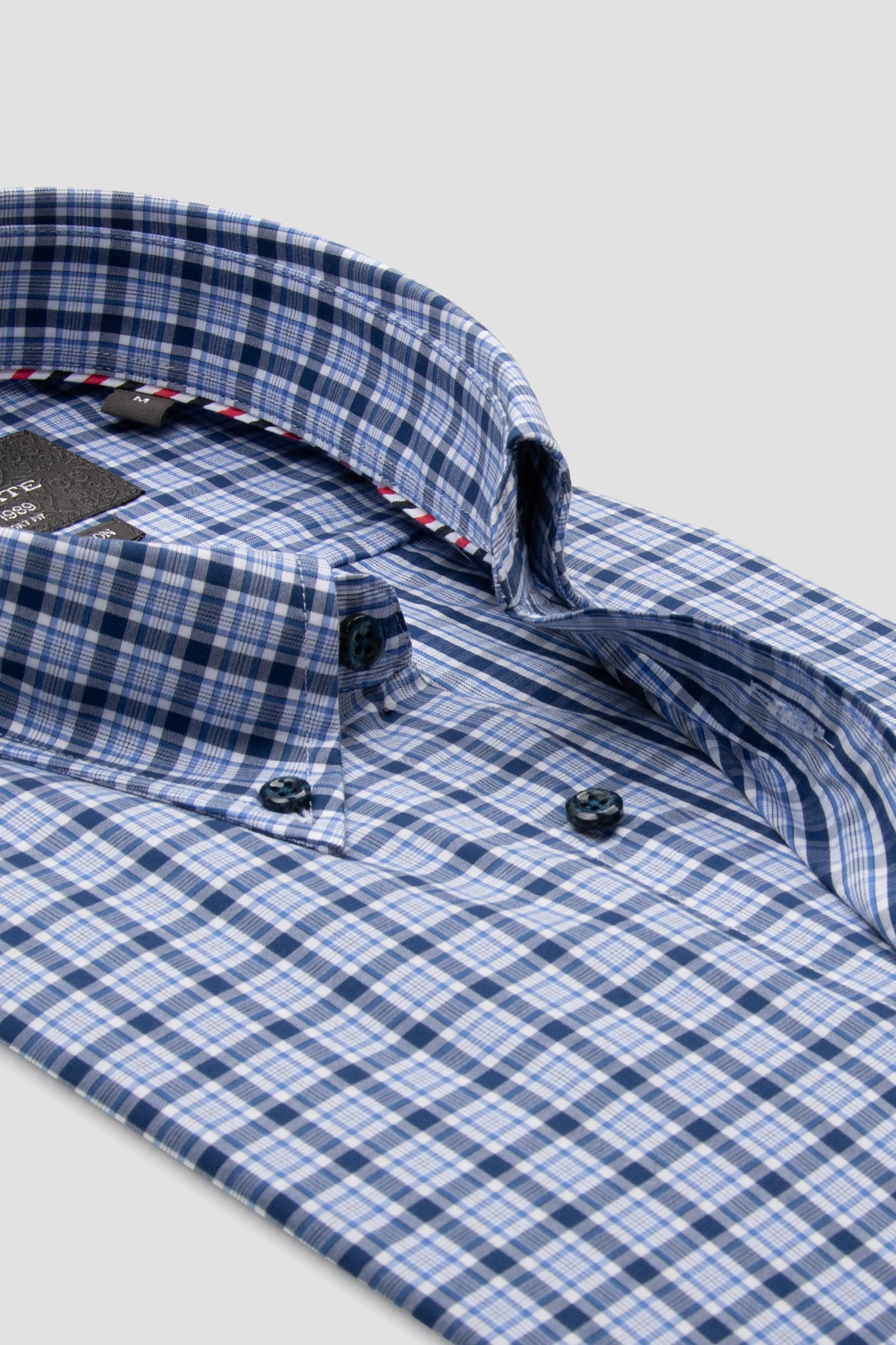 Abbate Aldo Poplin Pamuklu Comfort Fit Lacivert Düğmeli Yaka Erkek Kareli Gömlek
