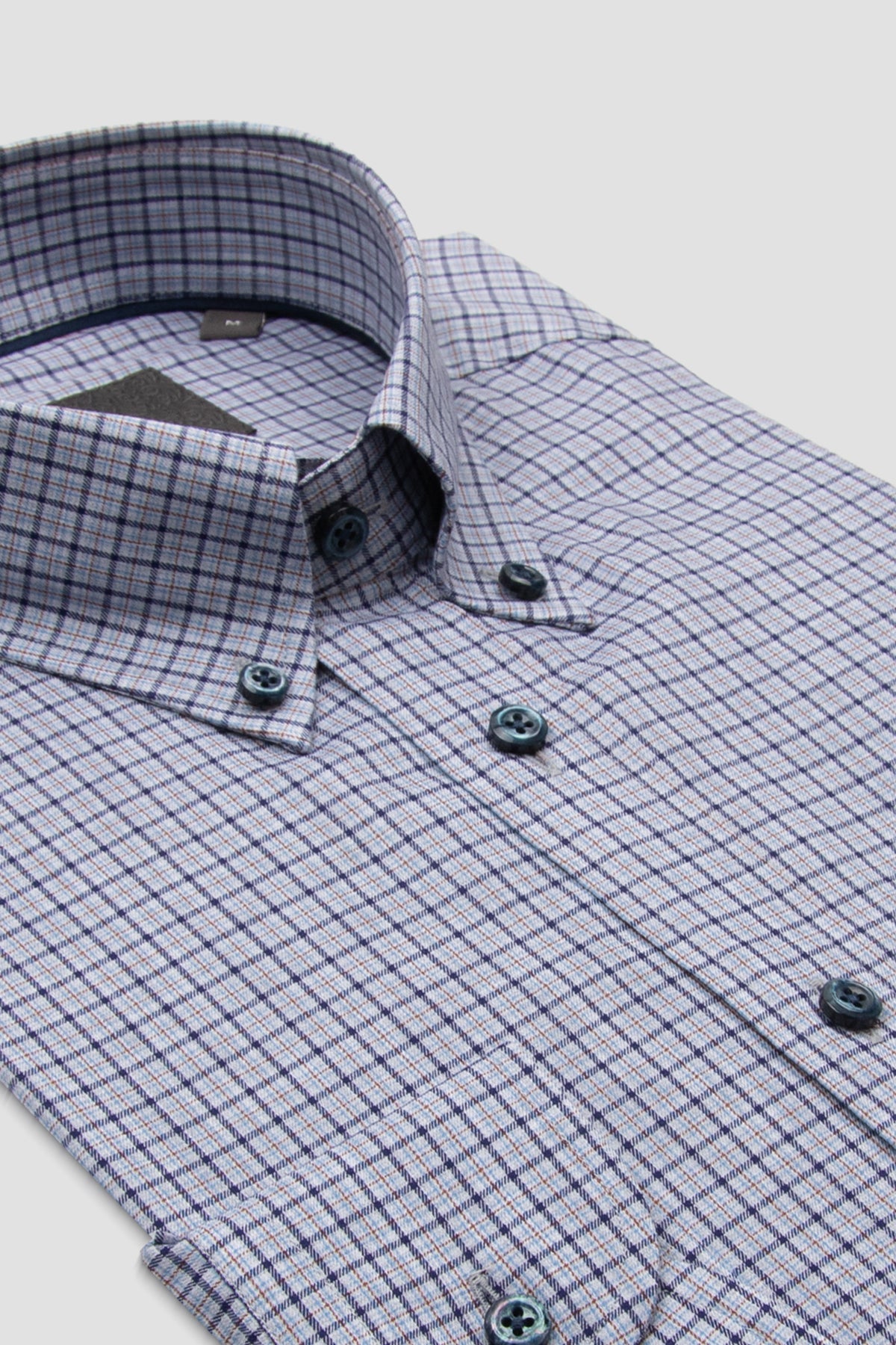 Abbate Aldo Poplin Pamuklu Comfort Fit Lacivert Düğmeli Yaka Erkek Kareli Gömlek