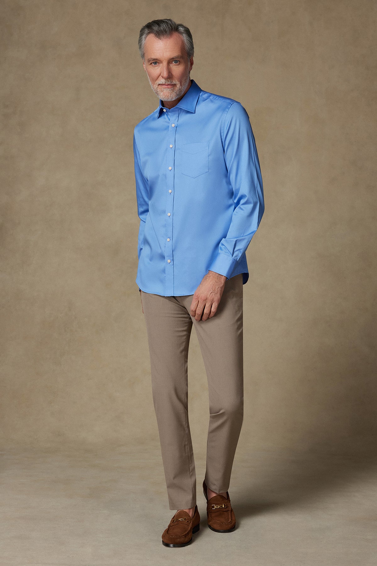 Abbate Leonardo Saten Pamuklu Comfort Fit Koyu Mavi Klasik Yaka Erkek Düz Gömlek