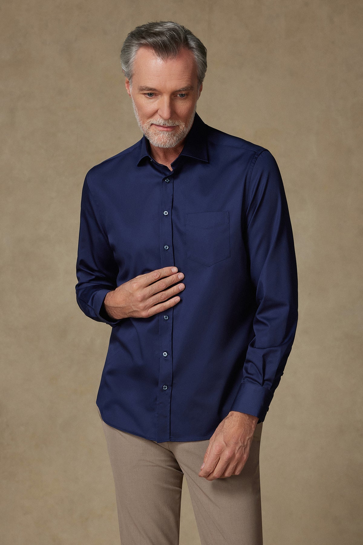 Abbate Leonardo Saten Pamuklu Comfort Fit Lacivert Klasik Yaka Erkek Düz Gömlek