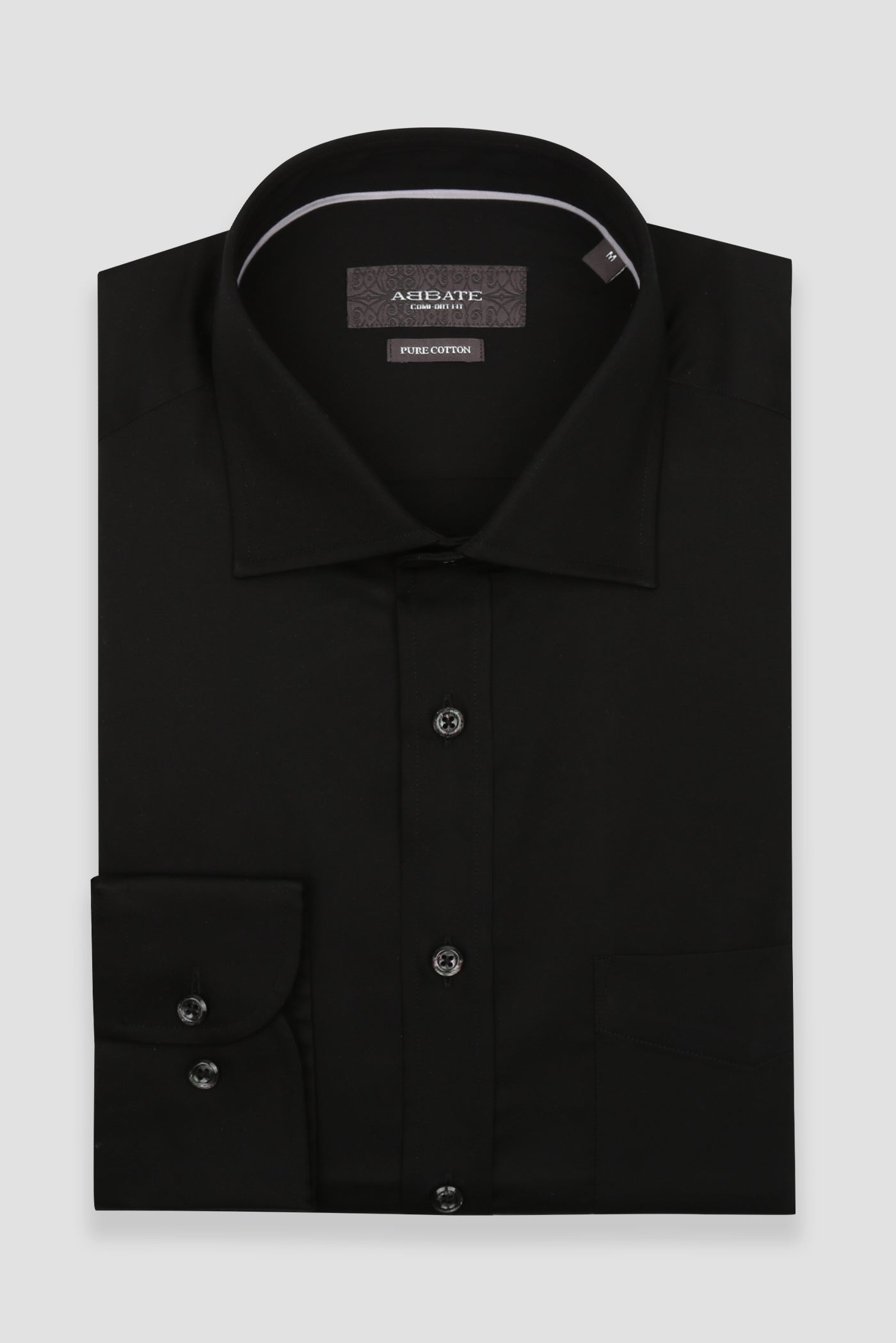 Abbate Leonardo Saten Pamuklu Comfort Fit Siyah Klasik Yaka Erkek Düz Gömlek