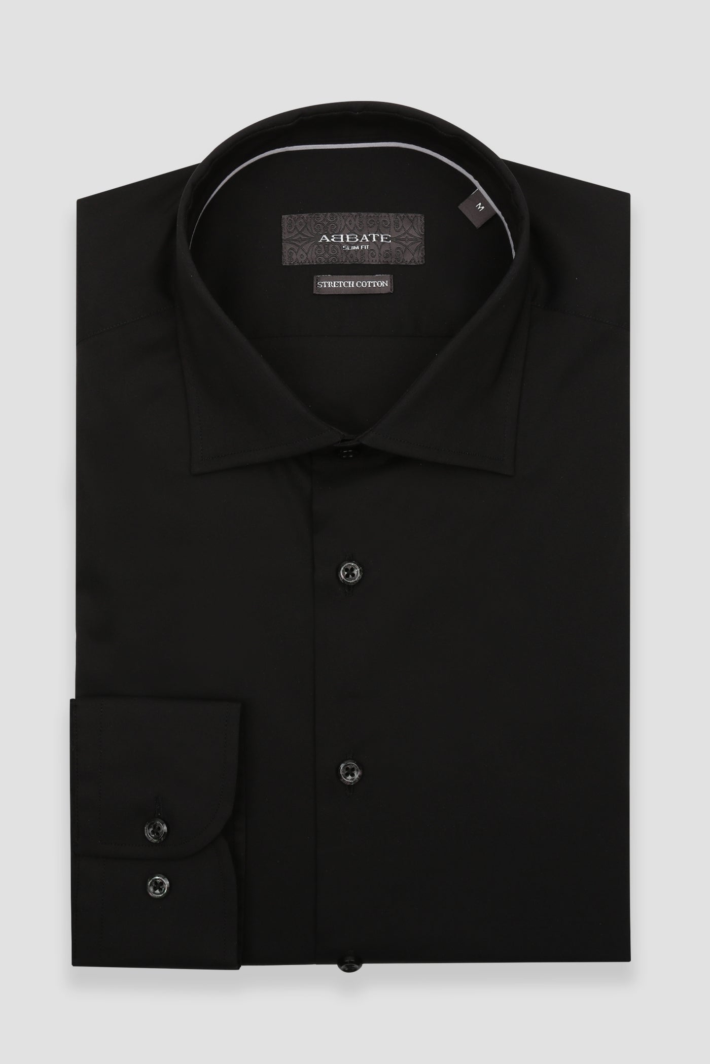 Abbate Enzo Poplin Stretch Pamuk Karışımlı Slim Fit Siyah Klasik Yaka Erkek Düz Gömlek
