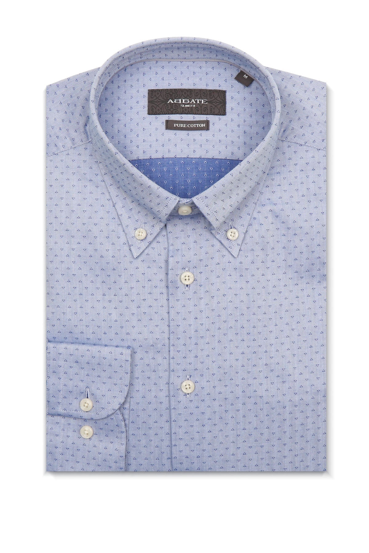 Abbate Carlo Armür Pamuklu Slim Fit Mavi Düğmeli Yaka Erkek Baskılı Gömlek