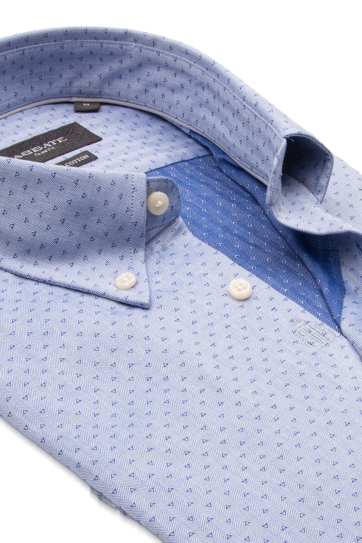 Abbate Carlo Armür Pamuklu Slim Fit Mavi Düğmeli Yaka Erkek Baskılı Gömlek