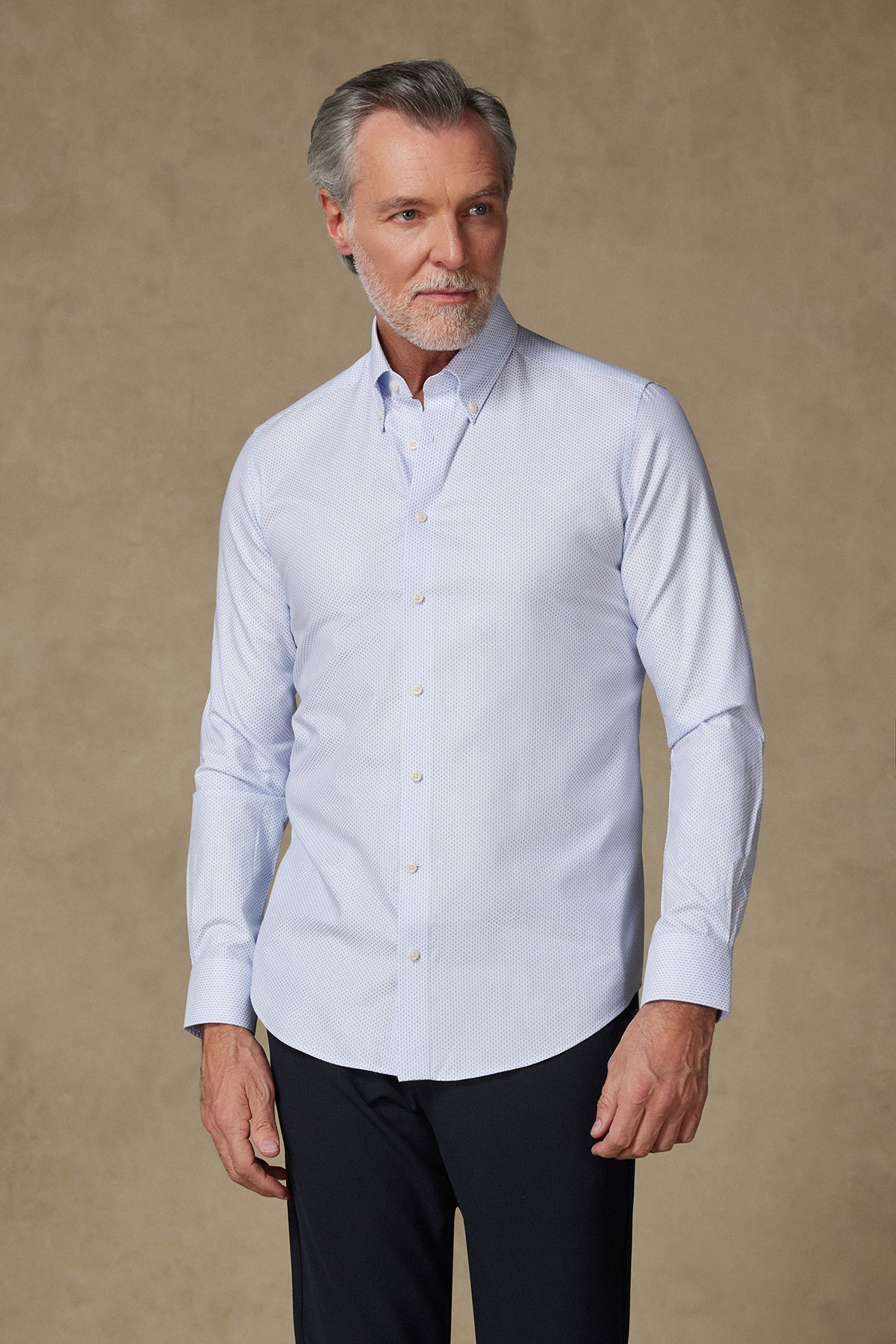 Abbate Carlo Armür Pamuklu Slim Fit Açık Mavi Düğmeli Yaka Erkek Baskılı Gömlek