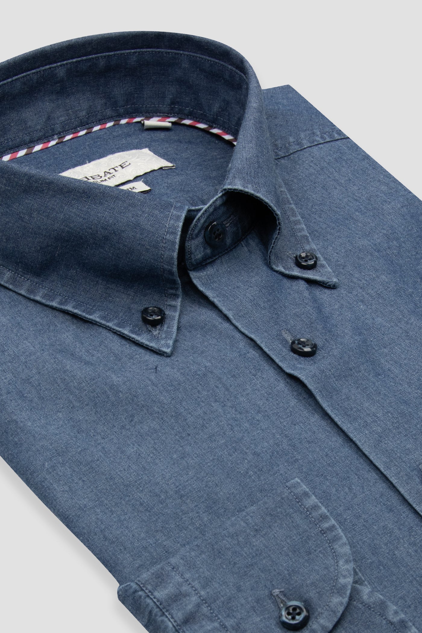 Abbate Carlo Denim Pamuklu Slim Fit Koyu Mavi Düğmeli Yaka Erkek Düz Gömlek