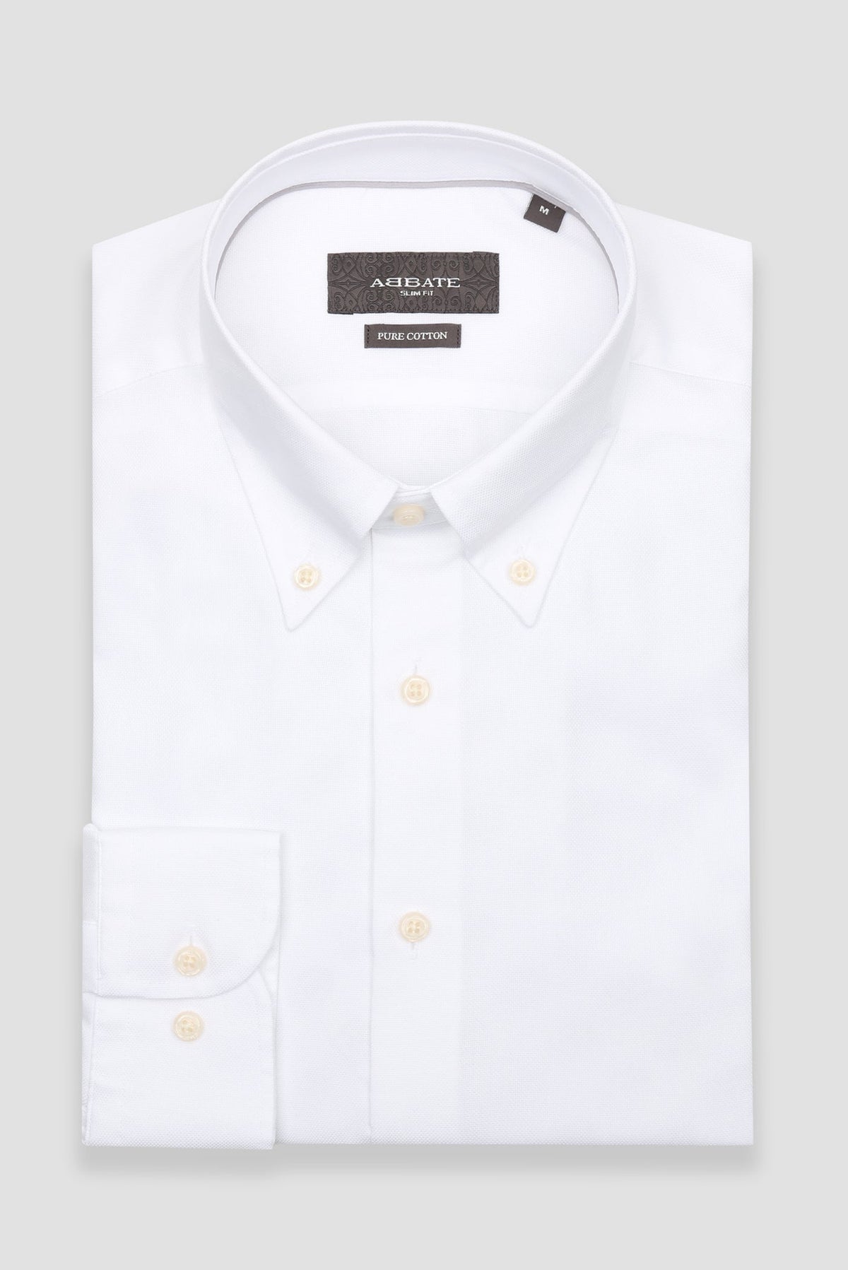 Abbate Carlo Royal Oxford Kolay Ütülenebilir %100 Pamuklu Slim Fit Beyaz Düğmeli Yaka Erkek Düz Gömlek