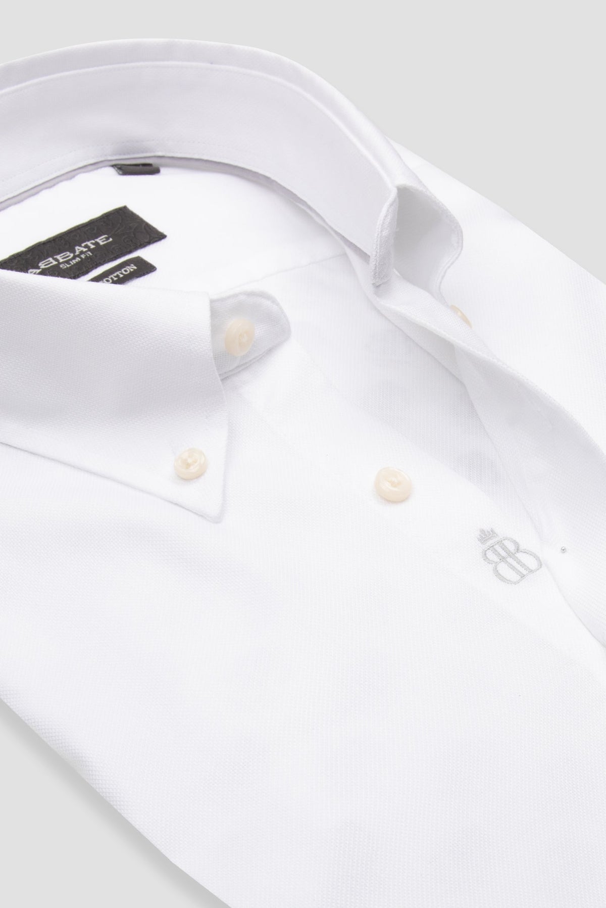 Abbate Carlo Royal Oxford Kolay Ütülenebilir %100 Pamuklu Slim Fit Beyaz Düğmeli Yaka Erkek Düz Gömlek