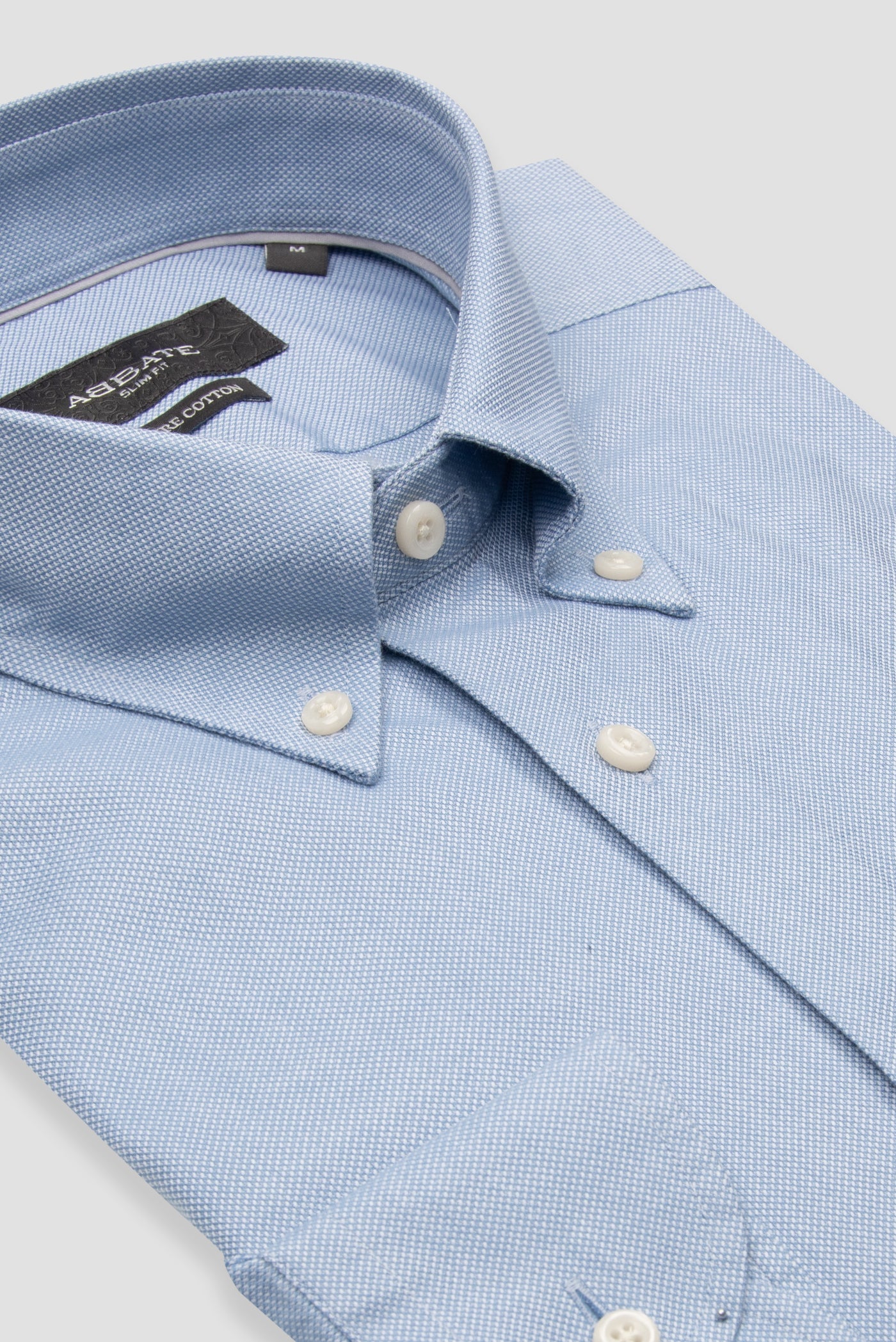Abbate Carlo Royal Oxford Kolay Ütülenebilir %100 Pamuklu Slim Fit Açık Mavi Düğmeli Yaka Erkek Düz Gömlek