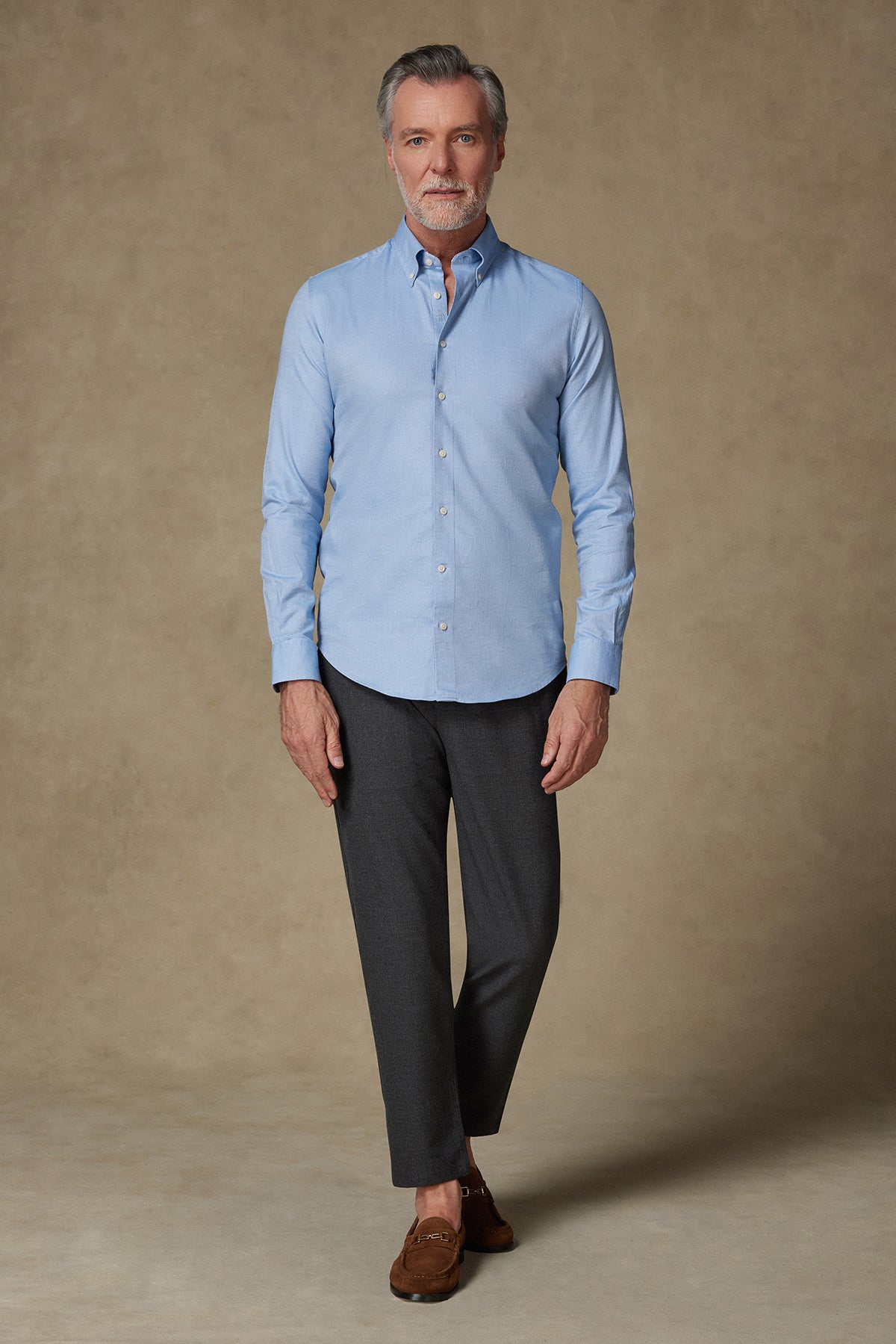 Abbate Carlo Royal Oxford Kolay Ütülenebilir %100 Pamuklu Slim Fit Açık Mavi Düğmeli Yaka Erkek Düz Gömlek