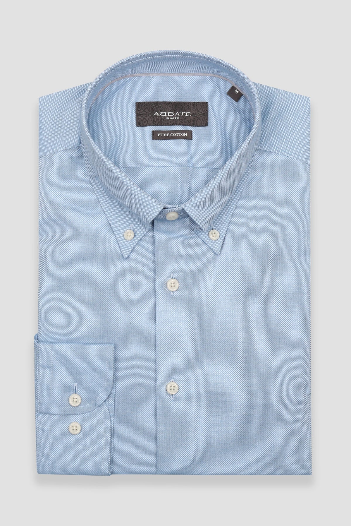 Abbate Carlo Royal Oxford Kolay Ütülenebilir %100 Pamuklu Slim Fit Açık Mavi Düğmeli Yaka Erkek Düz Gömlek