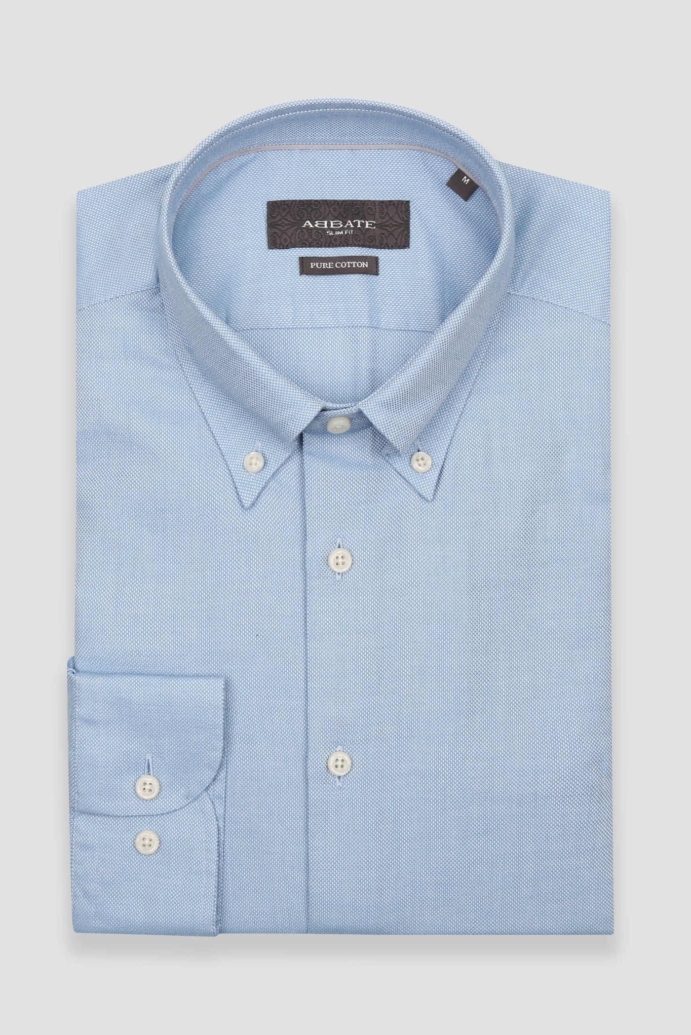 Abbate Carlo Royal Oxford Kolay Ütülenebilir %100 Pamuklu Slim Fit Açık Mavi Düğmeli Yaka Erkek Düz Gömlek