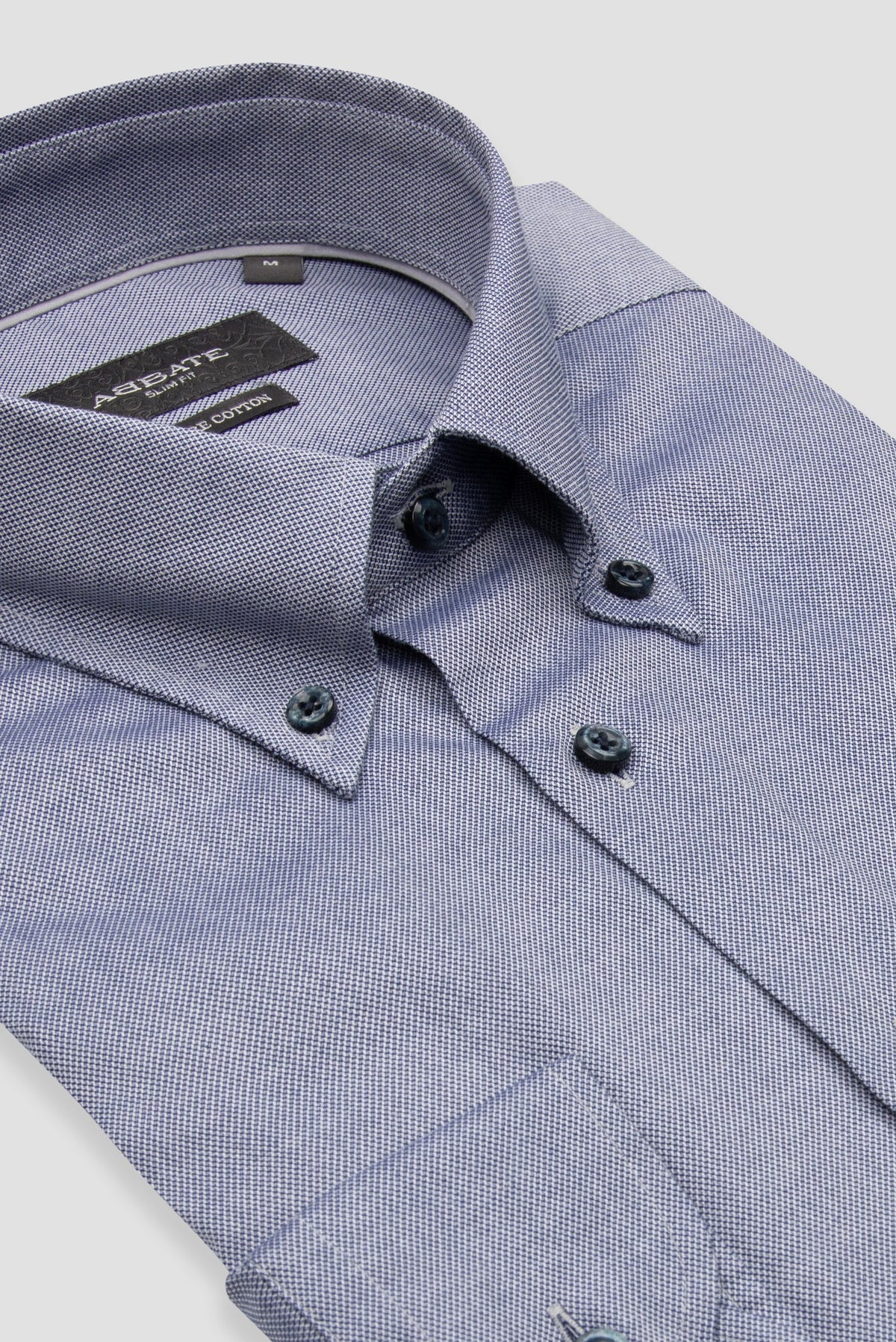 Abbate Carlo Royal Oxford Kolay Ütülenebilir %100 Pamuklu Slim Fit Mavi Düğmeli Yaka Erkek Düz Gömlek