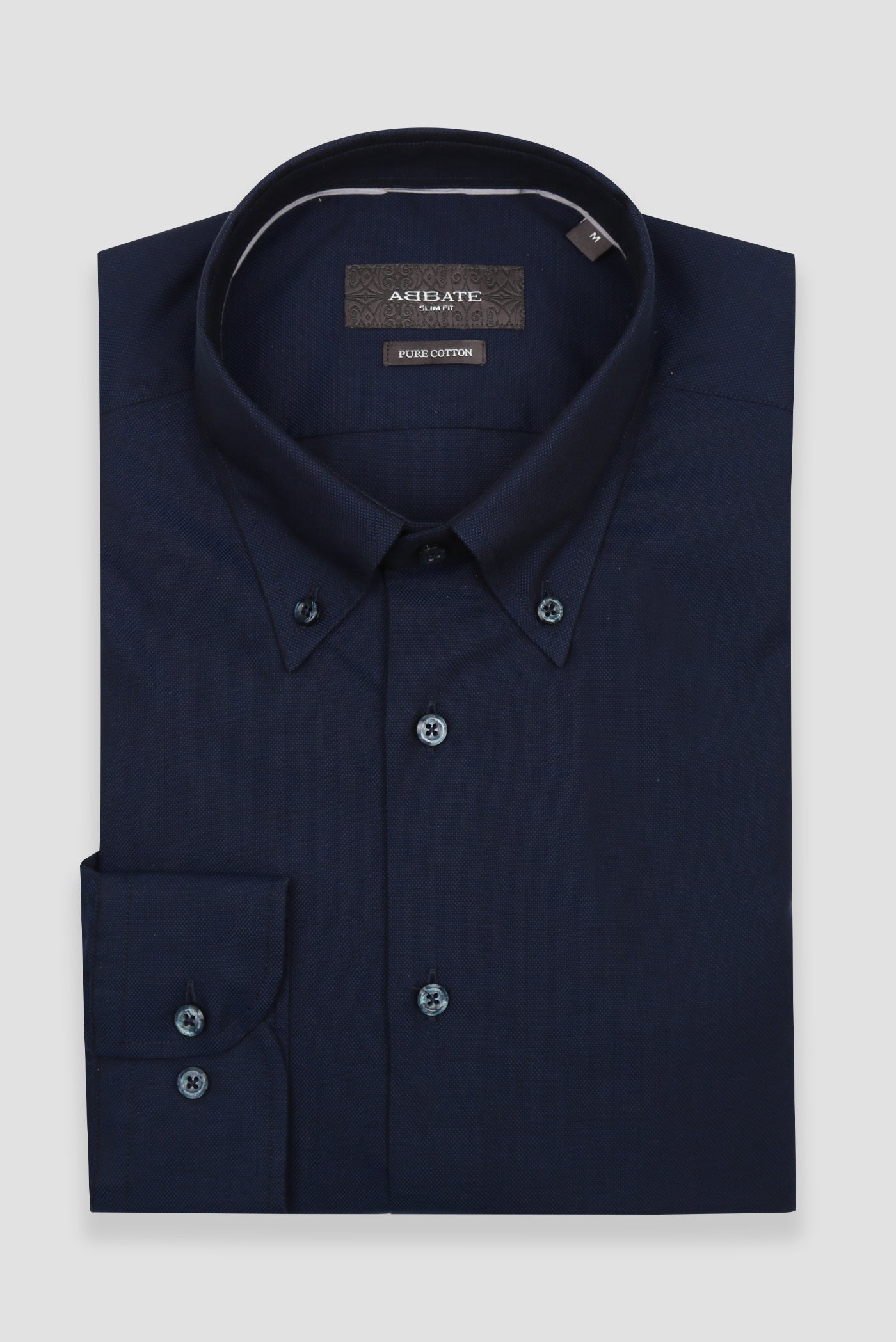 Abbate Carlo Royal Oxford Kolay Ütülenebilir %100 Pamuklu Slim Fit Lacivert Düğmeli Yaka Erkek Düz Gömlek