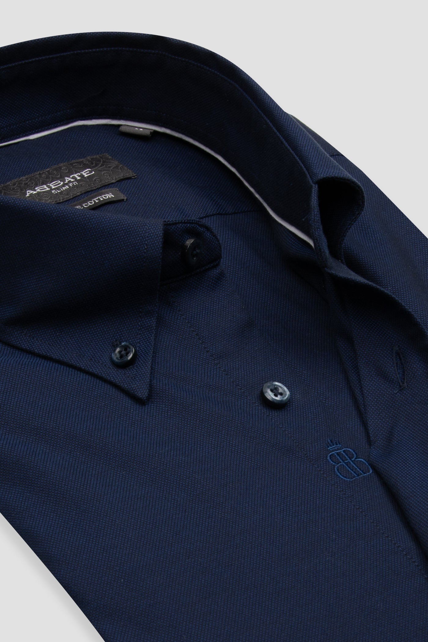 Abbate Carlo Royal Oxford Kolay Ütülenebilir %100 Pamuklu Slim Fit Lacivert Düğmeli Yaka Erkek Düz Gömlek