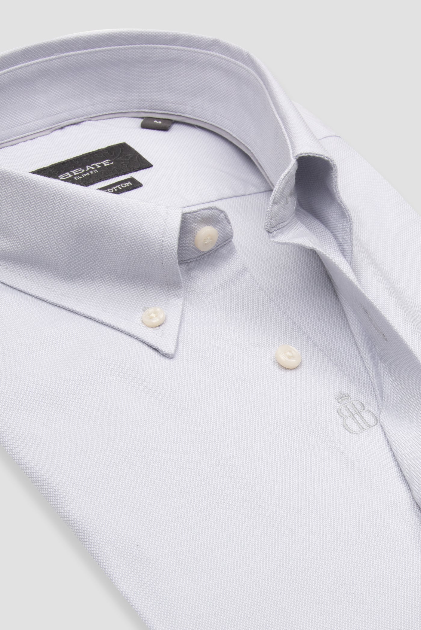 Abbate Carlo Royal Oxford Kolay Ütülenebilir %100 Pamuklu Slim Fit Açık Gri Düğmeli Yaka Erkek Düz Gömlek