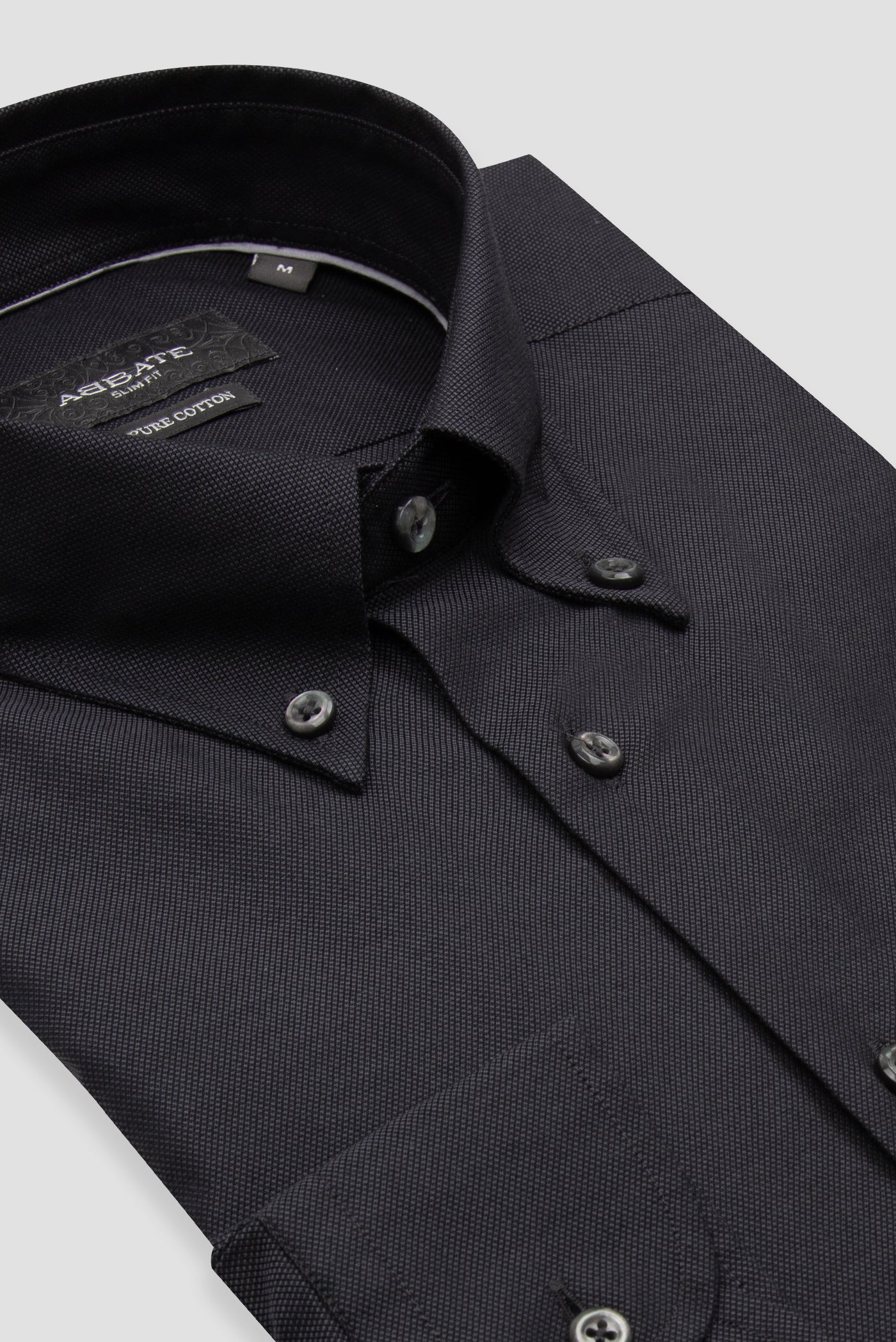 Abbate Carlo Royal Oxford Kolay Ütülenebilir %100 Pamuklu Slim Fit Siyah Düğmeli Yaka Erkek Düz Gömlek