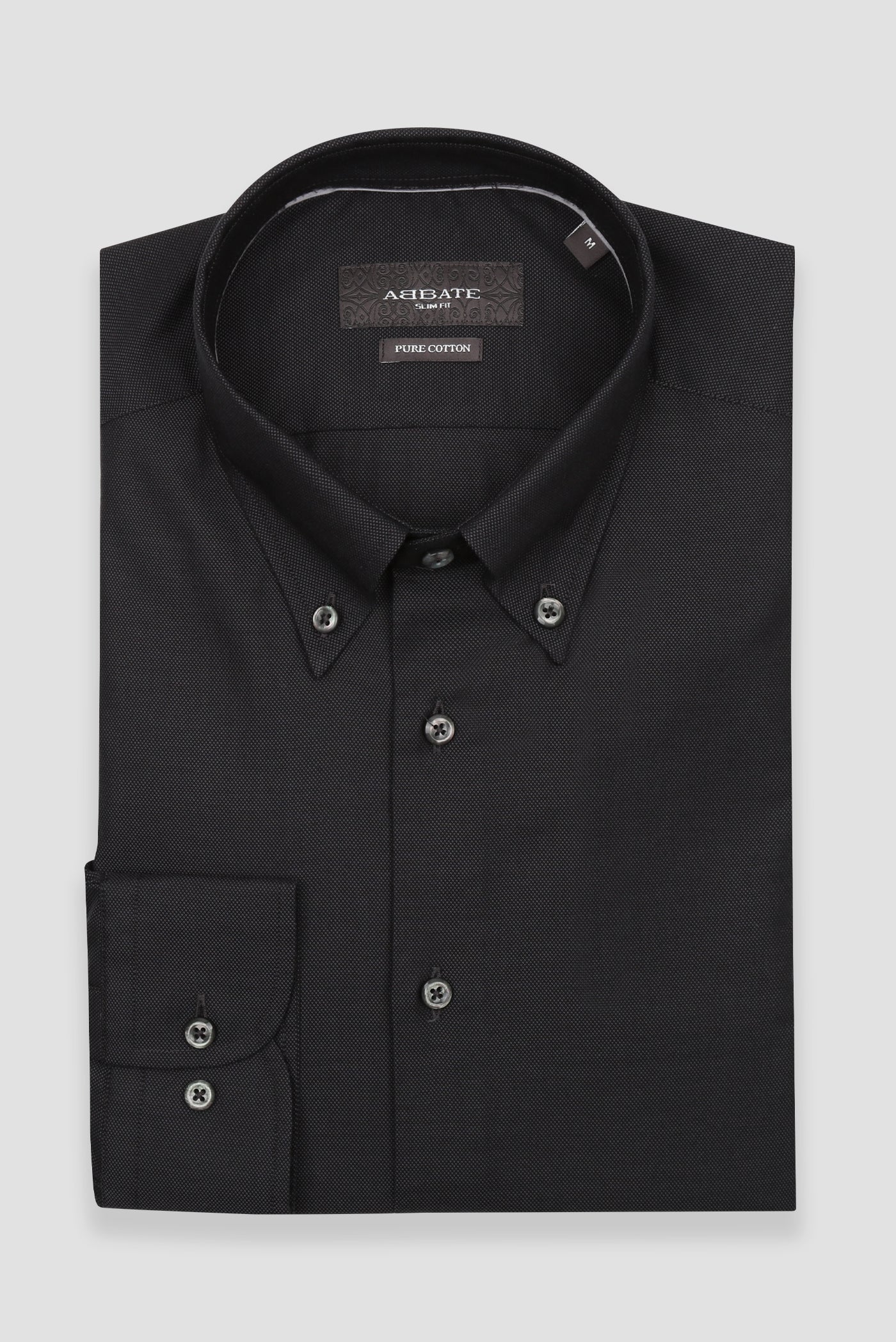 Abbate Carlo Royal Oxford Kolay Ütülenebilir %100 Pamuklu Slim Fit Siyah Düğmeli Yaka Erkek Düz Gömlek