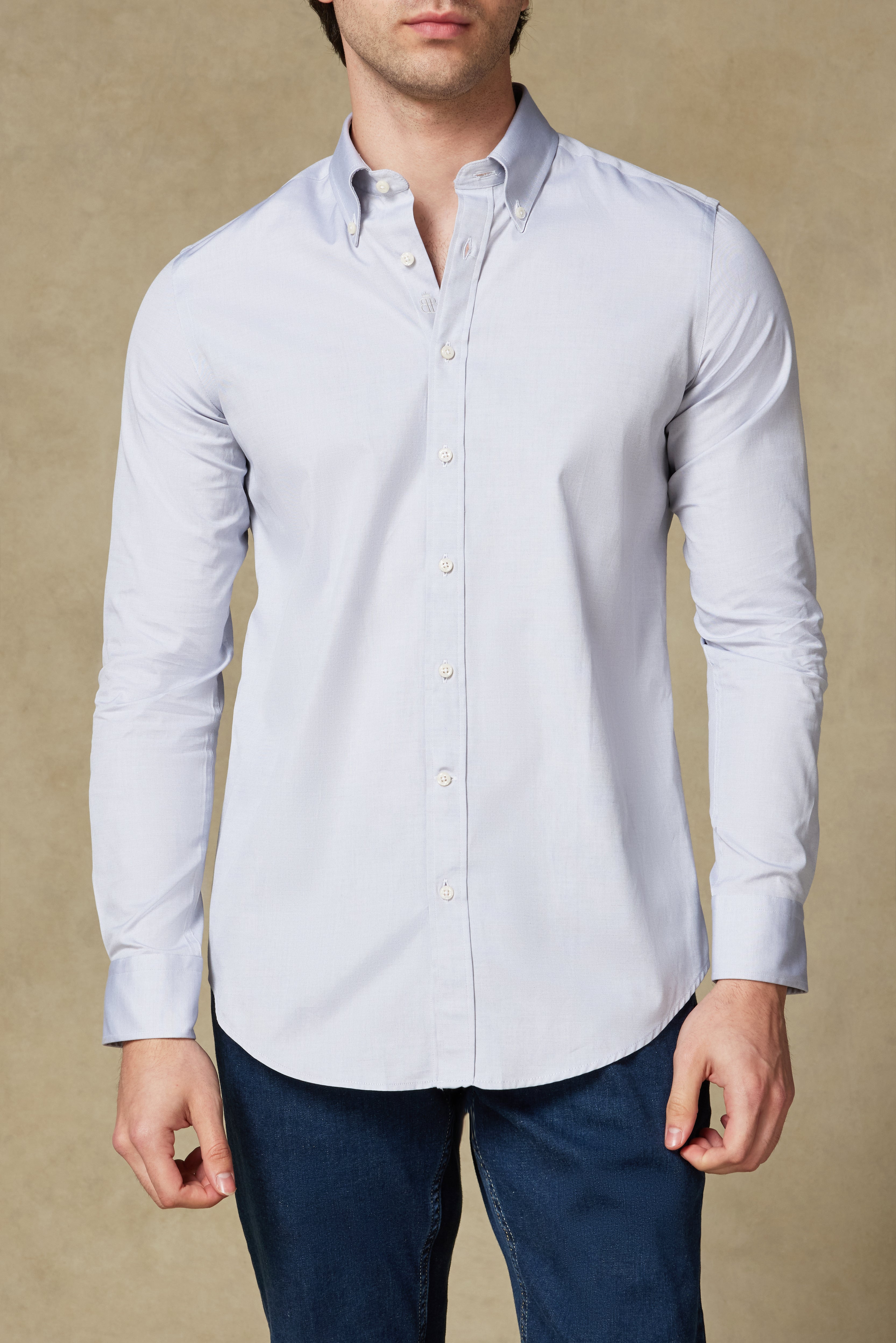 Abbate Carlo Royal Oxford Pamuklu Slim Fit Gri Düğmeli Yaka Erkek Düz Gömlek