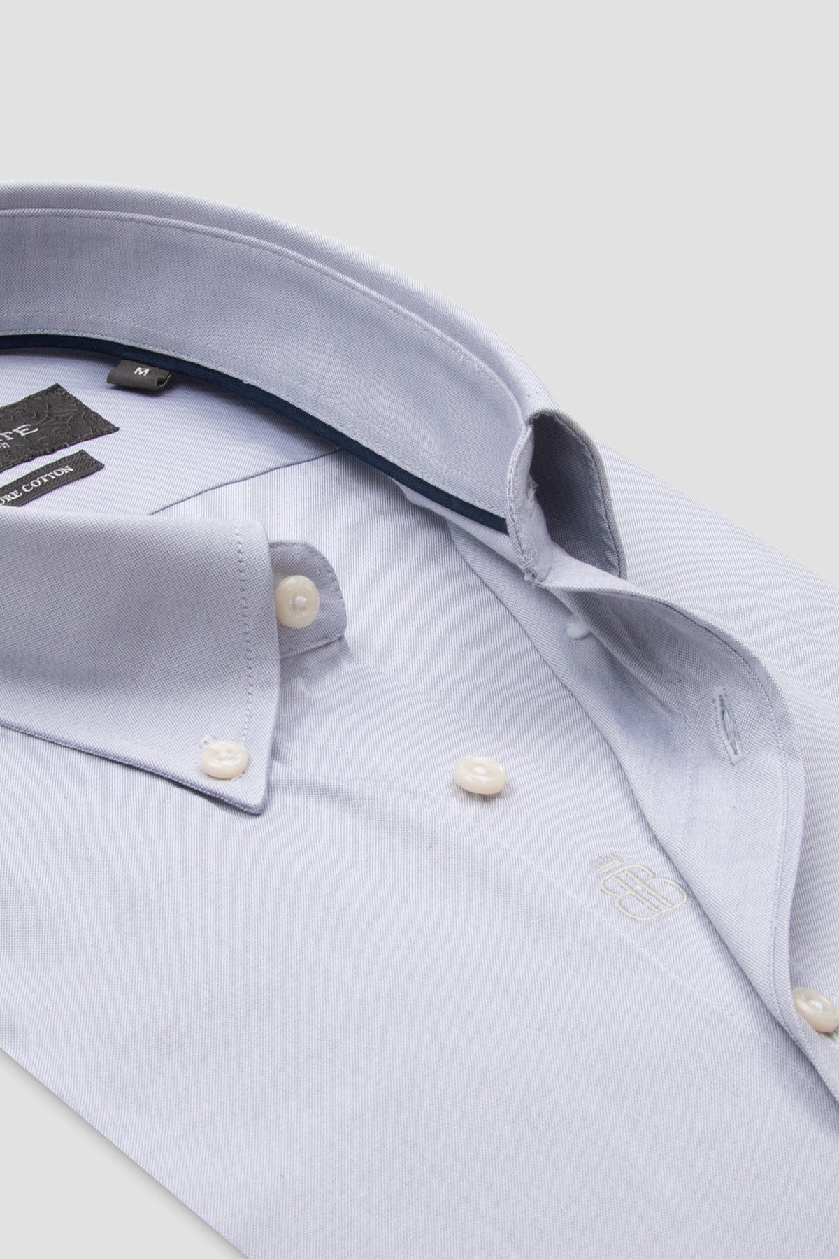 Abbate Carlo Royal Oxford Pamuklu Slim Fit Gri Düğmeli Yaka Erkek Düz Gömlek