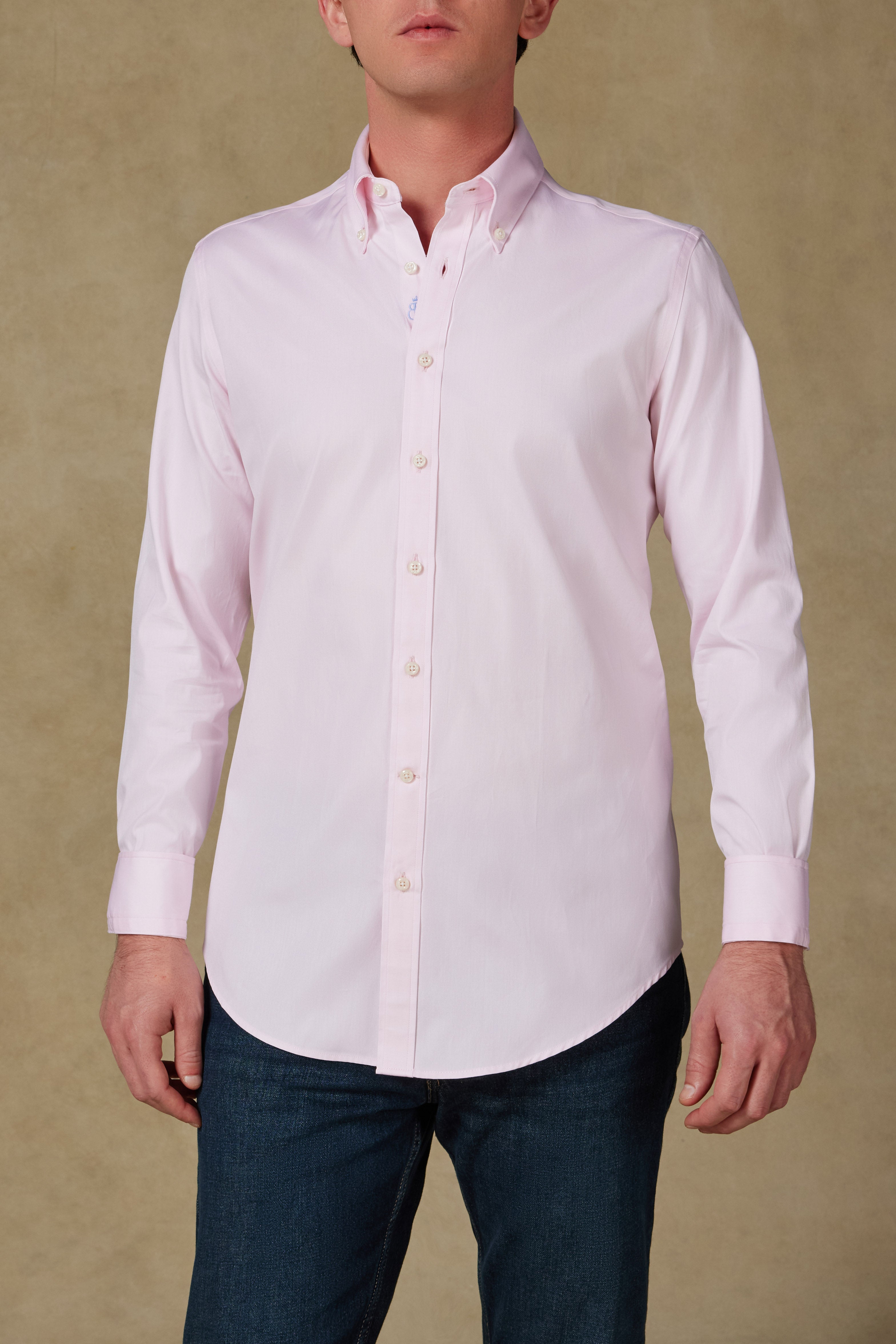 Abbate Carlo Royal Oxford Pamuklu Slim Fit Pembe Düğmeli Yaka Erkek Düz Gömlek