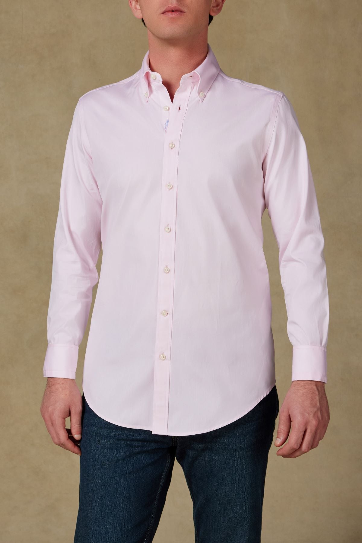 Abbate Carlo Royal Oxford Pamuklu Slim Fit Pembe Düğmeli Yaka Erkek Düz Gömlek
