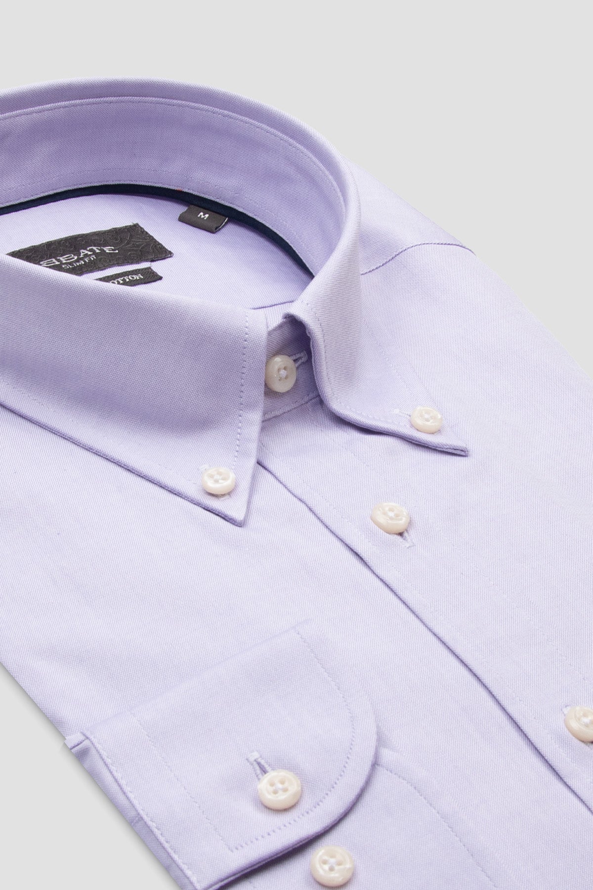 Abbate Carlo Royal Oxford Pamuklu Slim Fit Mor Düğmeli Yaka Erkek Düz Gömlek