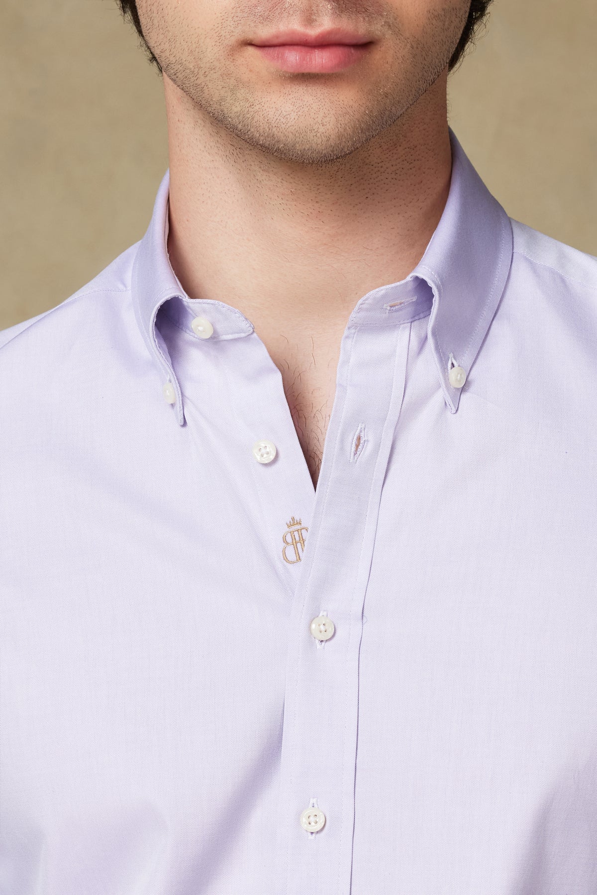 Abbate Carlo Royal Oxford Pamuklu Slim Fit Mor Düğmeli Yaka Erkek Düz Gömlek