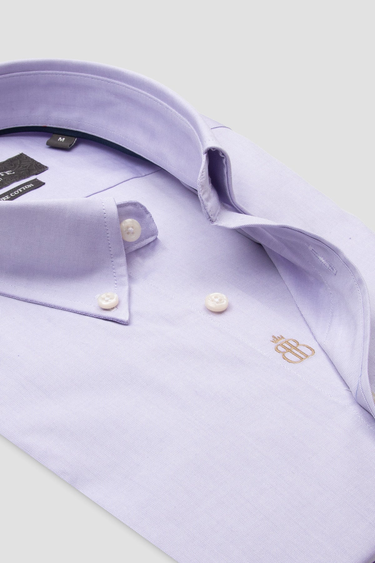 Abbate Carlo Royal Oxford Pamuklu Slim Fit Mor Düğmeli Yaka Erkek Düz Gömlek