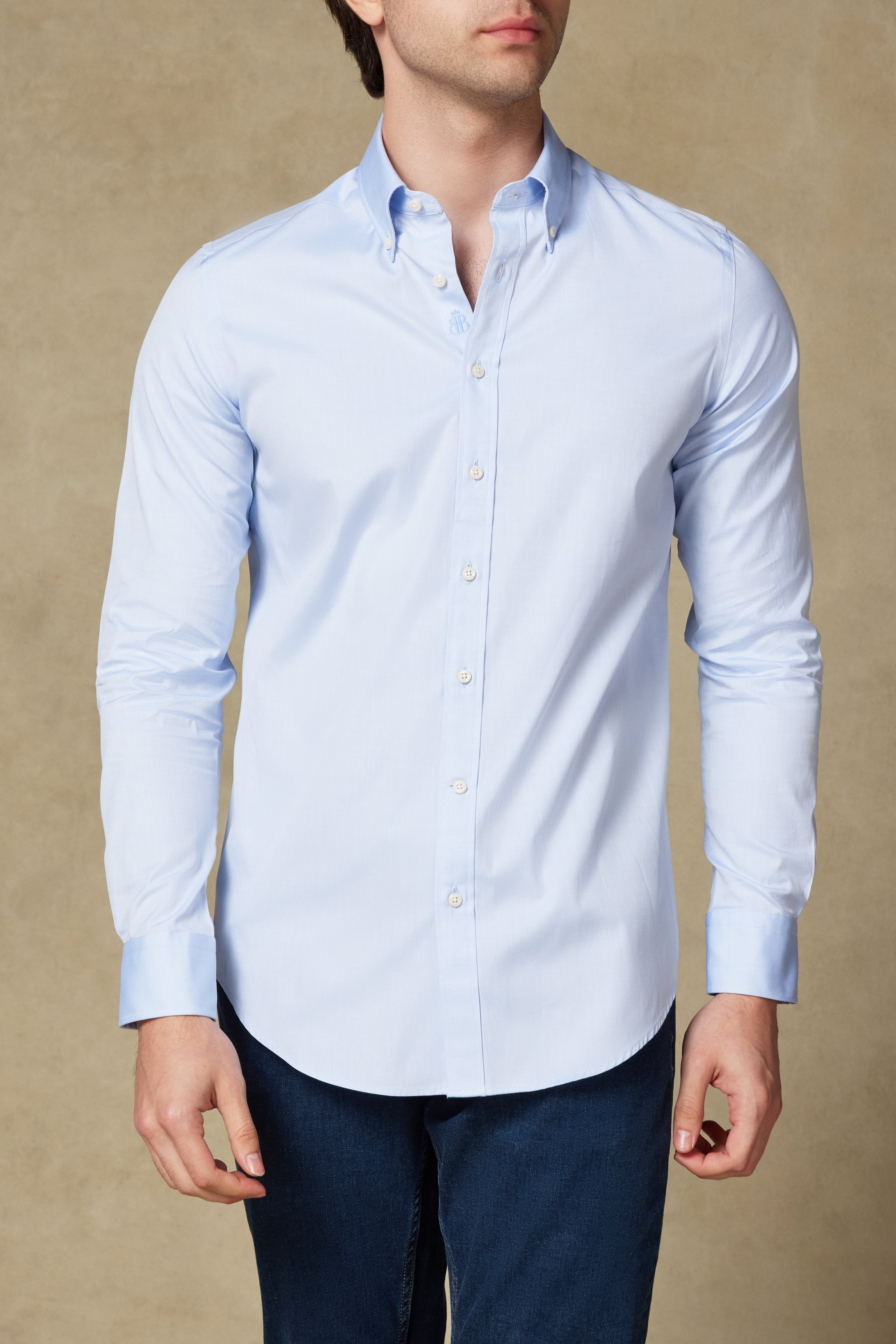 Abbate Carlo Royal Oxford Pamuklu Slim Fit Açık Mavi Düğmeli Yaka Erkek Düz Gömlek