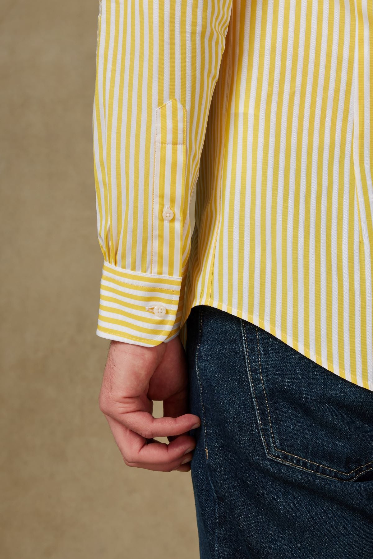 Abbate Carlo Twill Pamuklu Slim Fit Sarı Düğmeli Yaka Erkek Çizgili Gömlek
