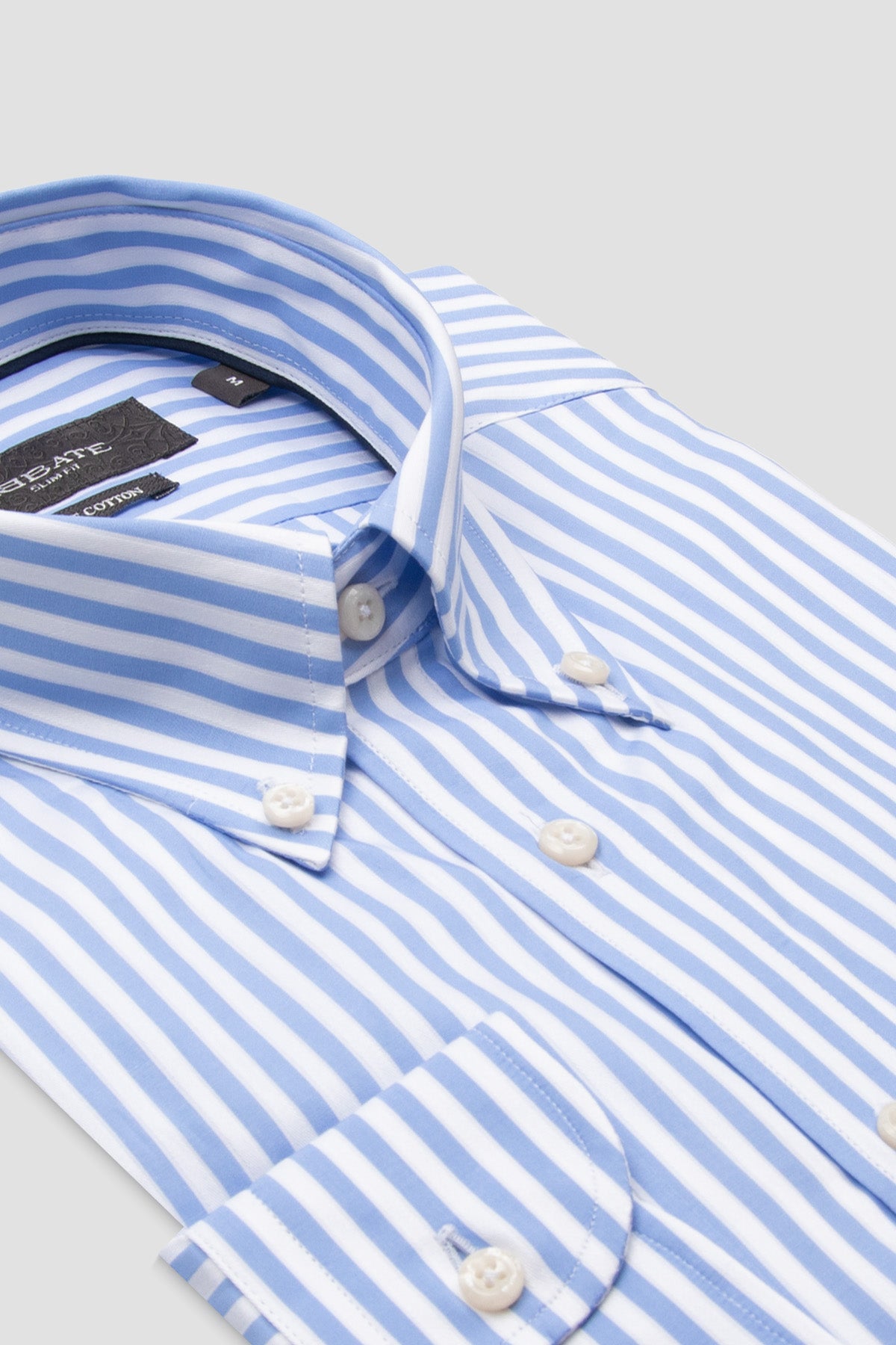 Abbate Carlo Twill %100 Pamuk Slim Fit Açık Mavi Düğmeli Yaka Erkek Çizgili Gömlek