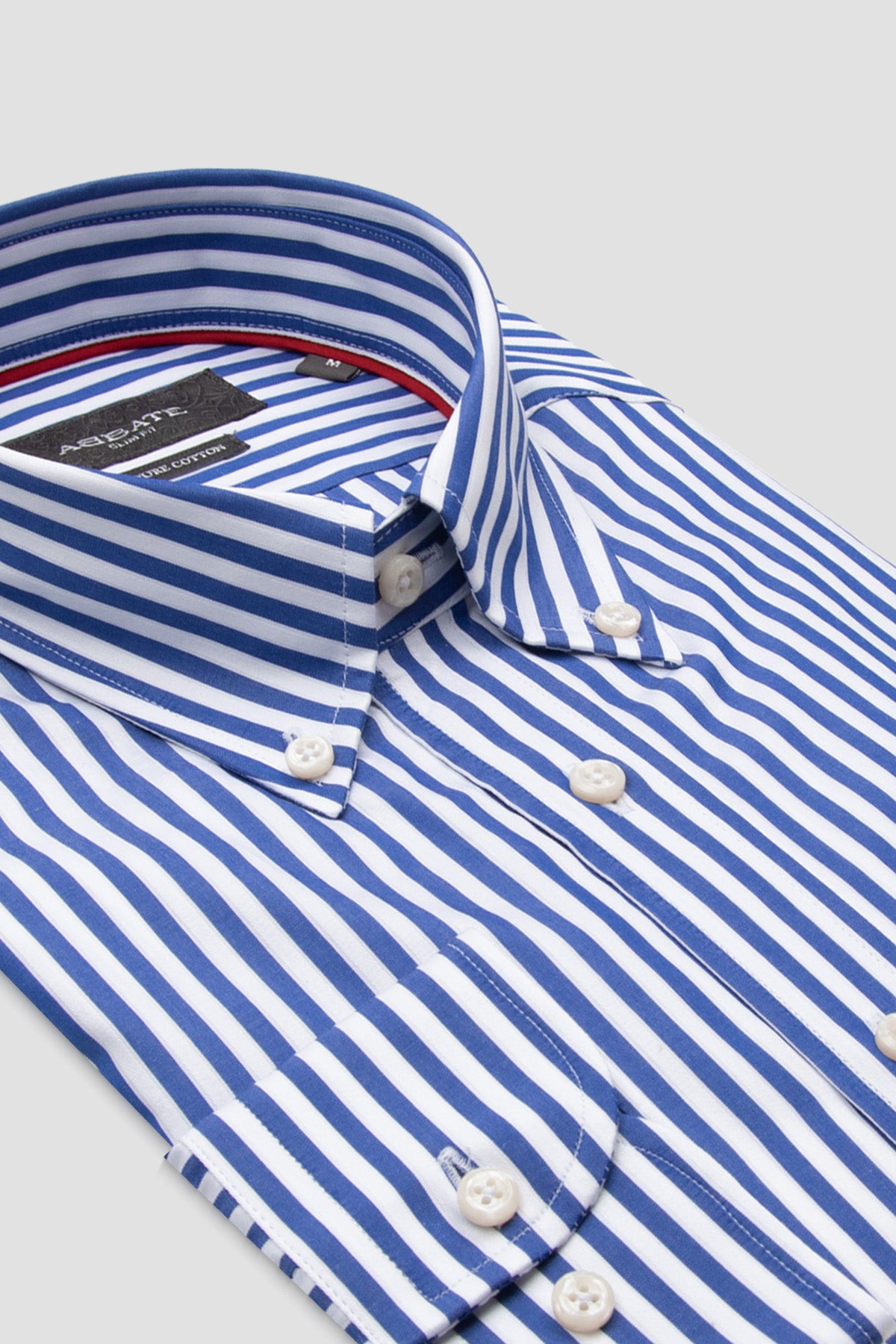 Abbate Carlo Twill %100 Pamuk Slim Fit Lacivert Düğmeli Yaka Erkek Çizgili Gömlek