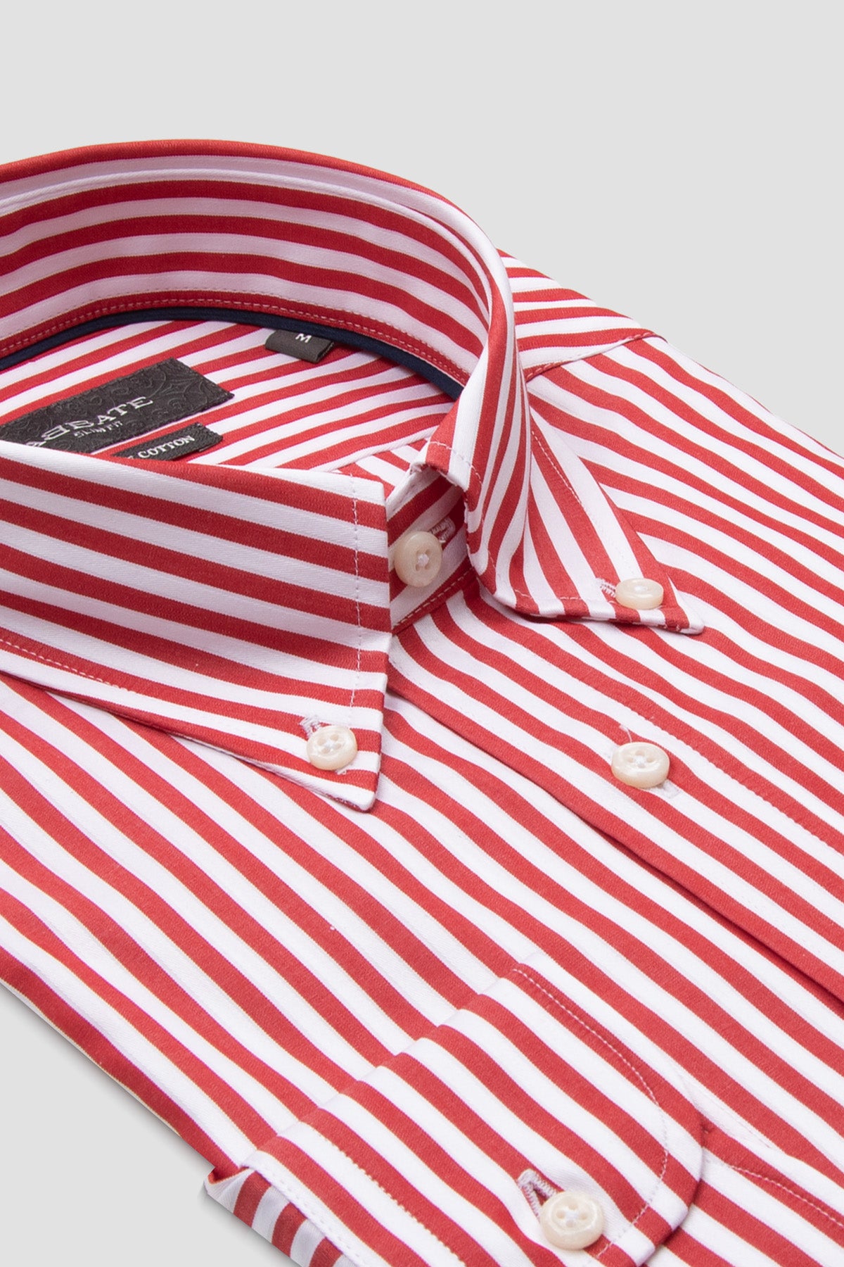 Abbate Carlo Twill Pamuklu Slim Fit Kırmızı Düğmeli Yaka Erkek Çizgili Gömlek