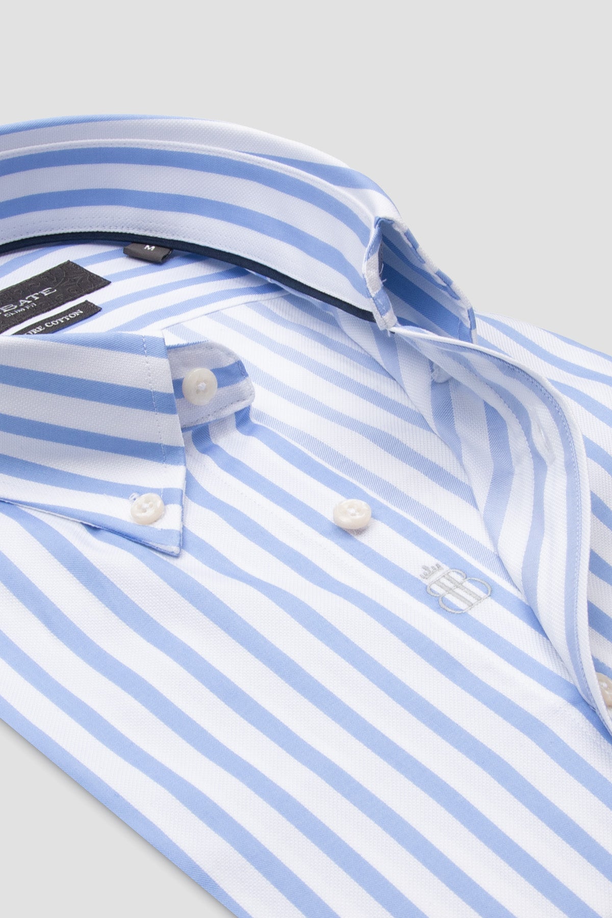 Abbate Carlo Twill %100 Pamuk Slim Fit Açık Mavi Düğmeli Yaka Erkek Çizgili Gömlek