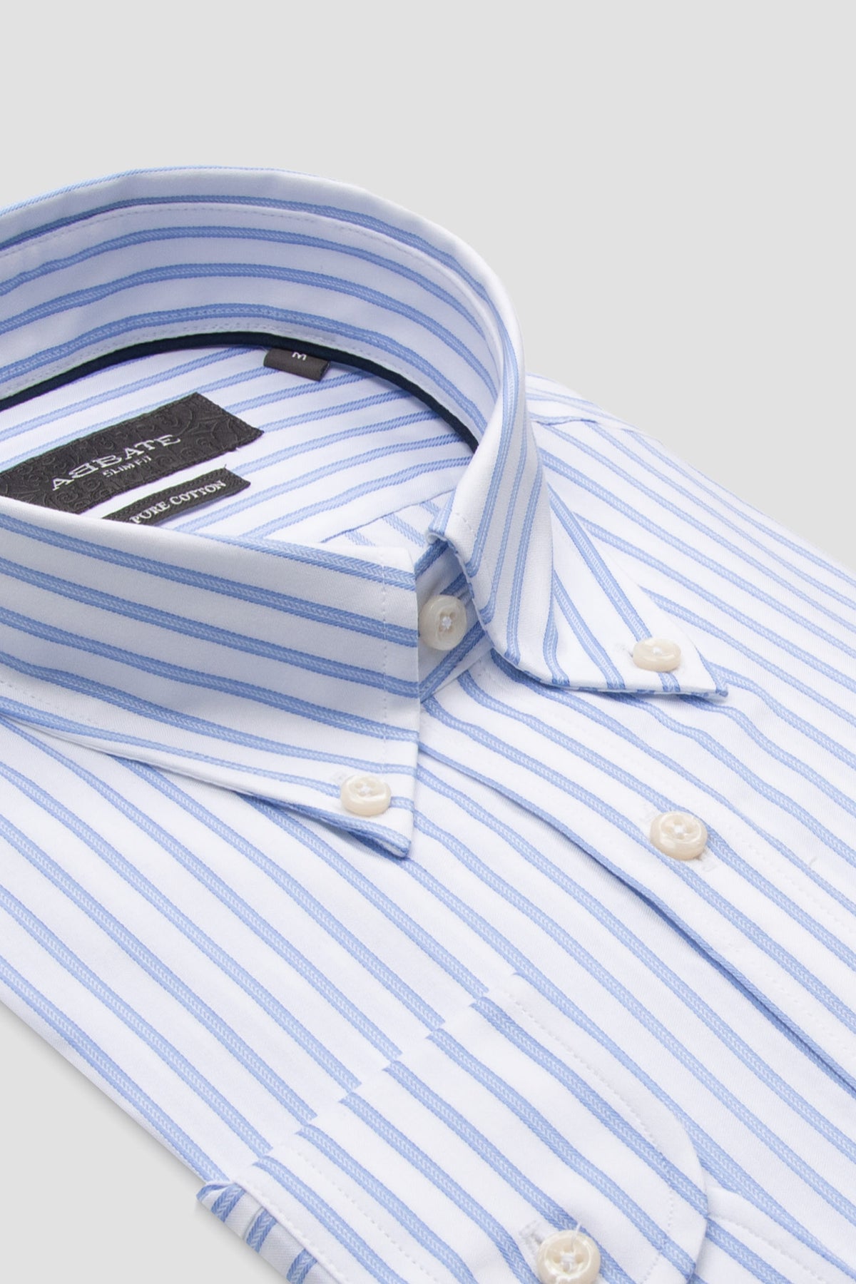 Abbate Carlo Twill %100 Pamuk Slim Fit Açık Mavi Düğmeli Yaka Erkek Çizgili Gömlek