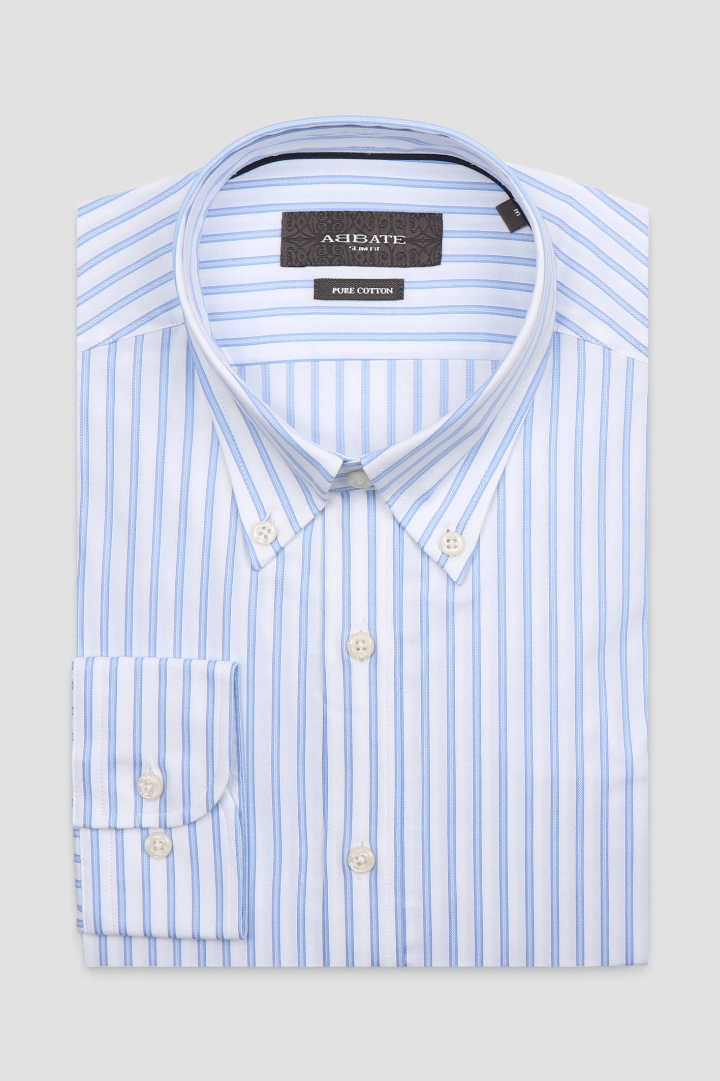 Abbate Carlo Twill Pamuklu Slim Fit Açık Mavi Düğmeli Yaka Erkek Çizgili Gömlek